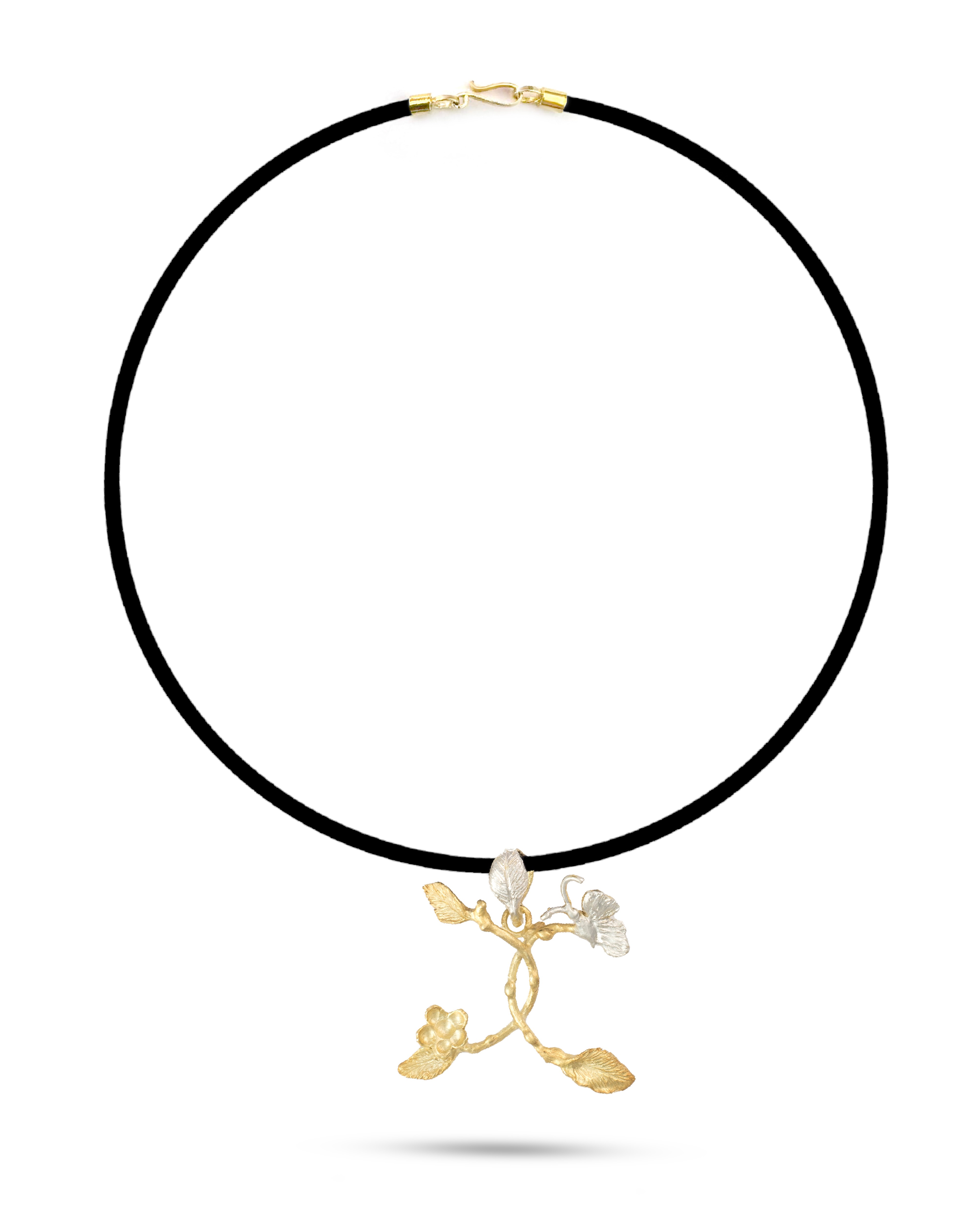 Botanic Necklace, Engraved Branches Of Leaves, Flower & Butterfly Letter X