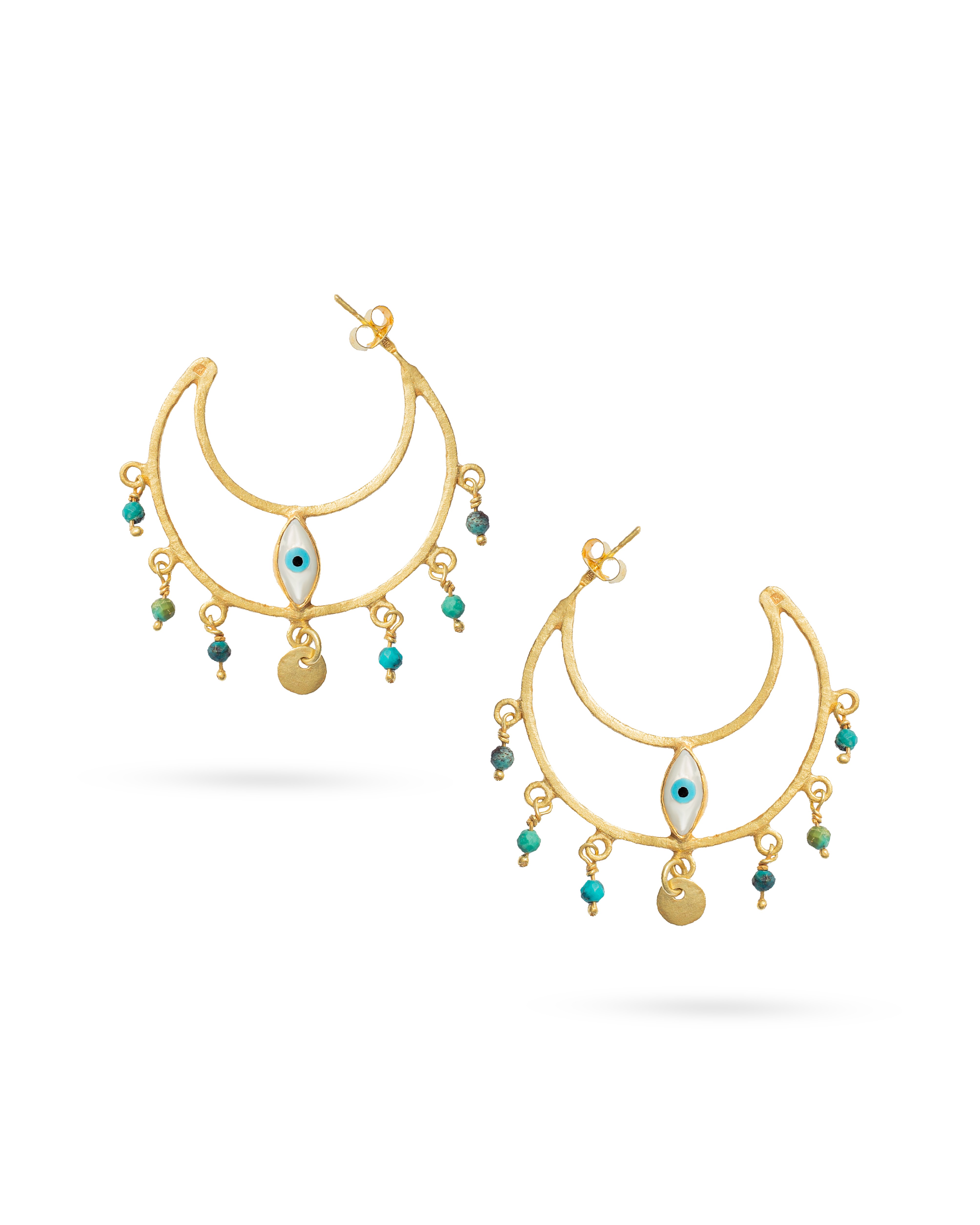 Protection Collection, Crescent With Mother Of Pearl Eye & Turquoise Earring