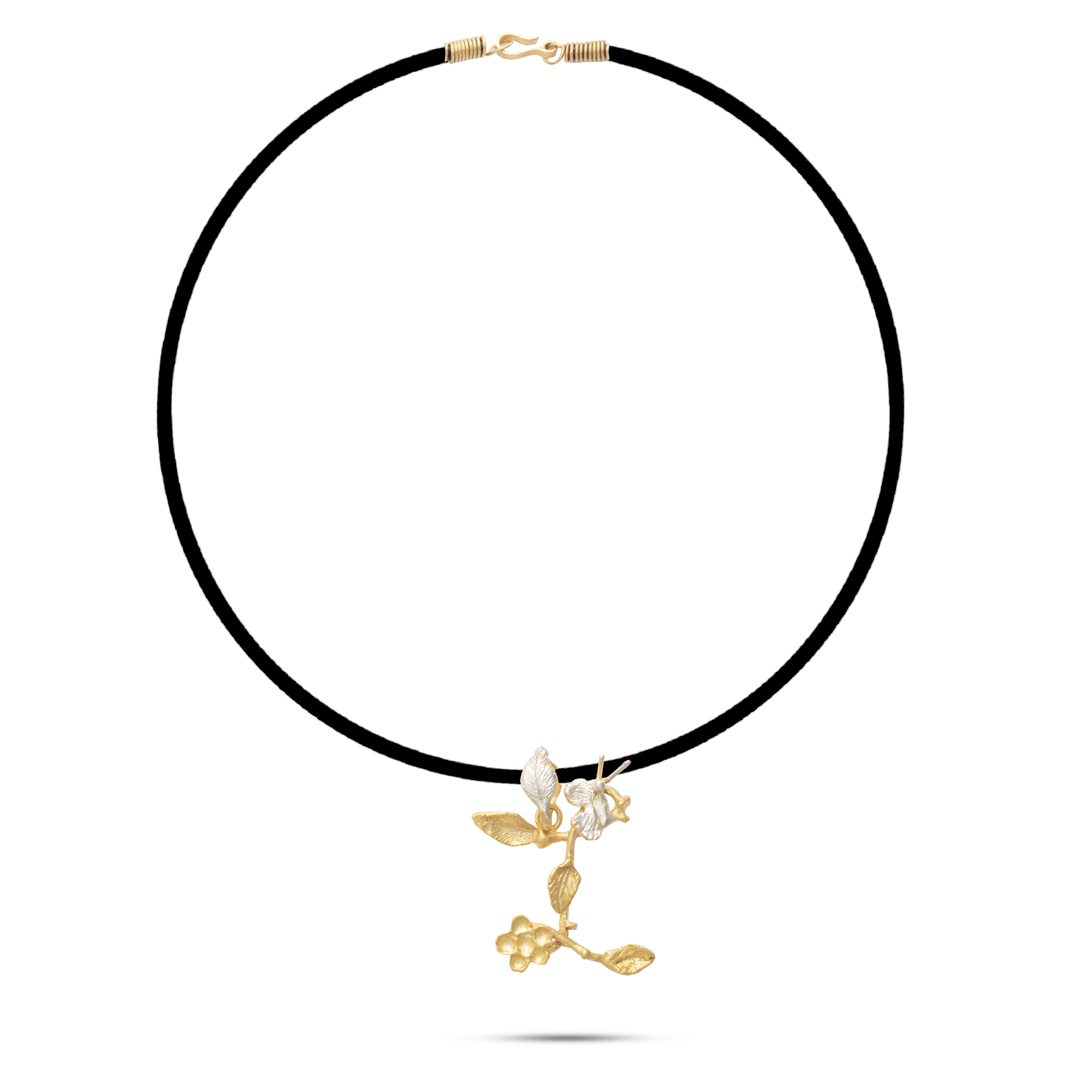 Botanic Necklace, Engraved Branches Of Leaves, Flower & Butterfly Letter I