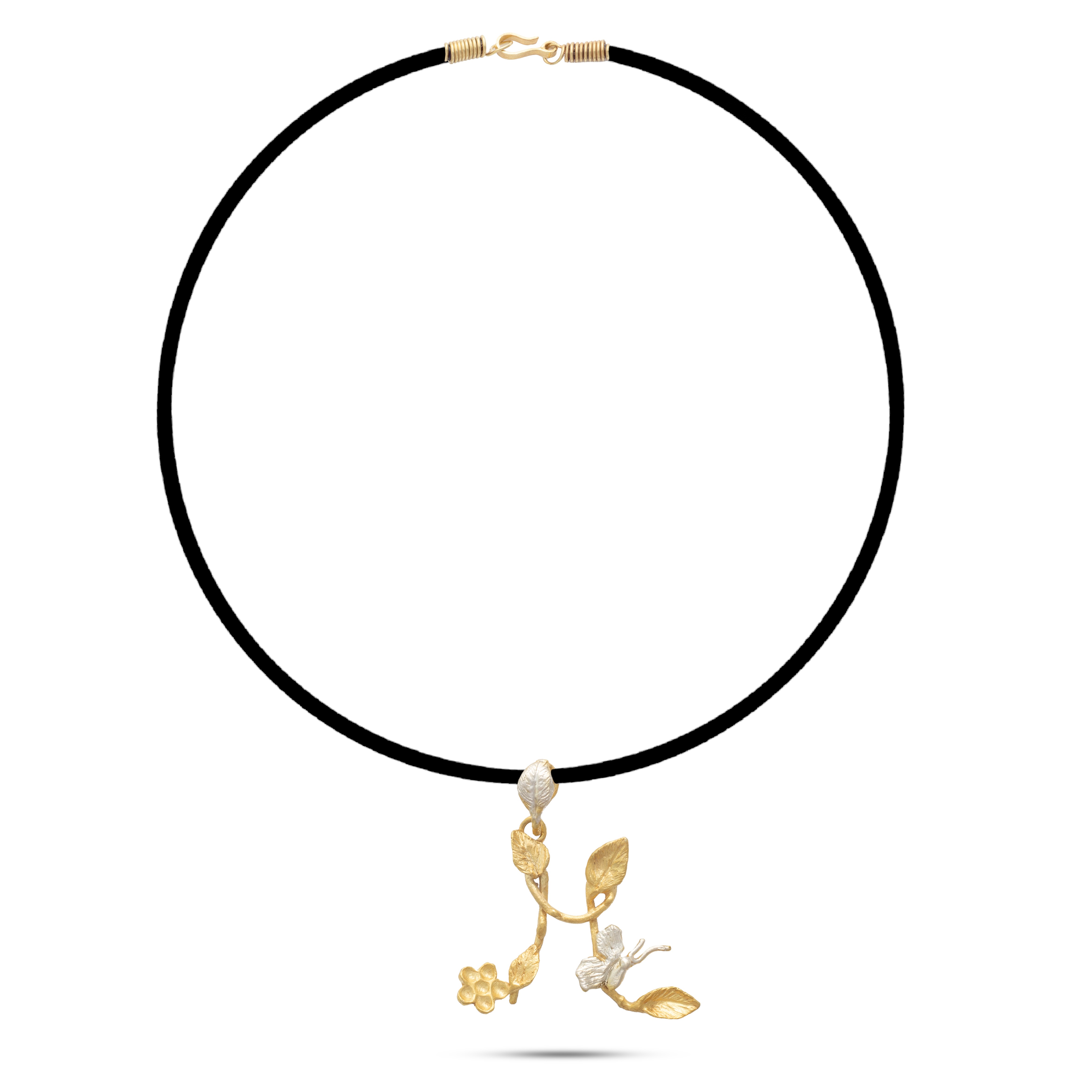 Botanic Necklace, Engraved Branches Of Leaves, Flower & Butterfly Letter M