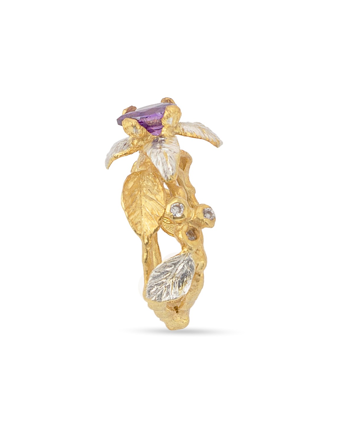 Flowery Collection, Purple Zircon Flower, Leaves & Branches Ring