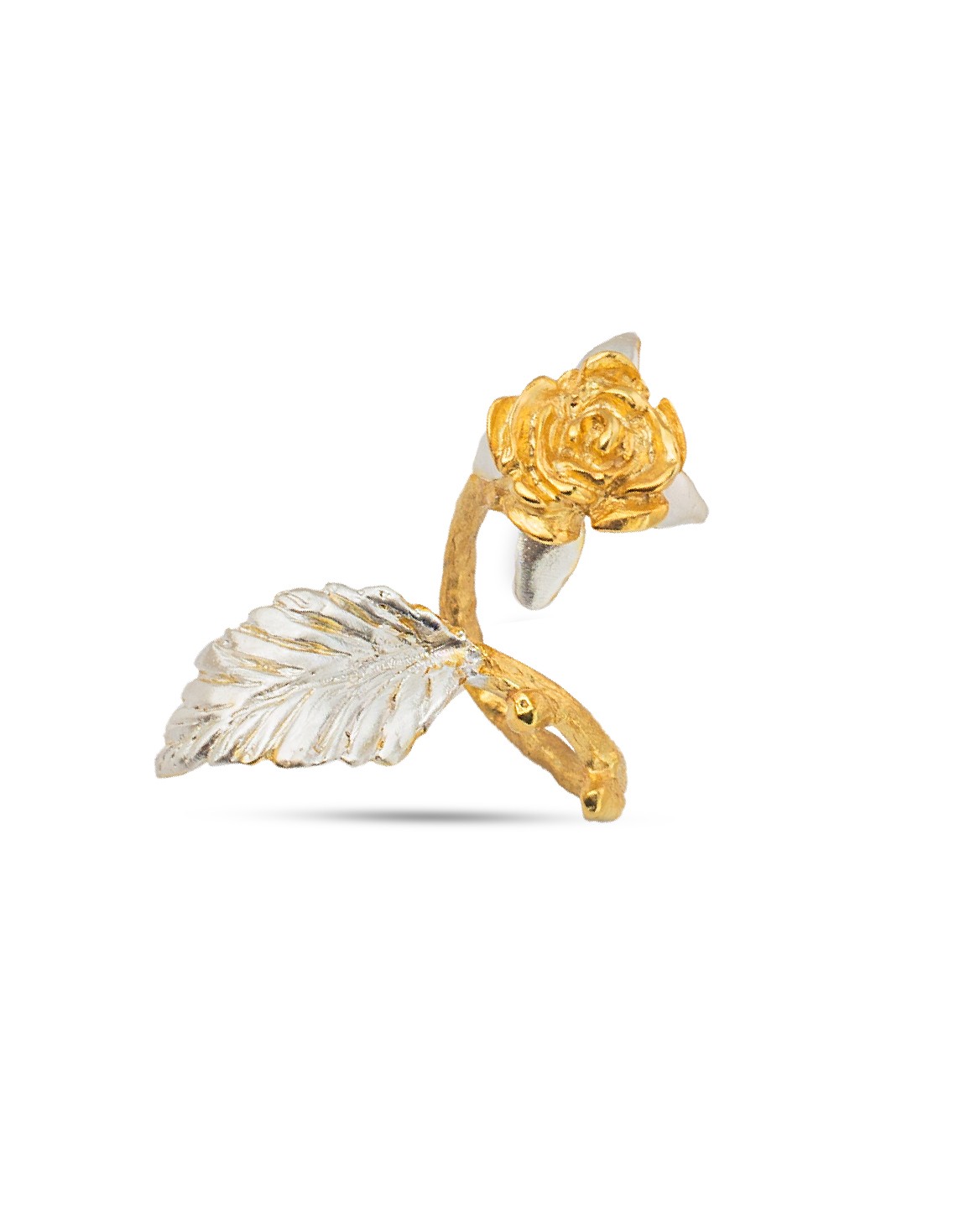 Flowery Collection, Rose Flower, Leaf Adjustable Ring