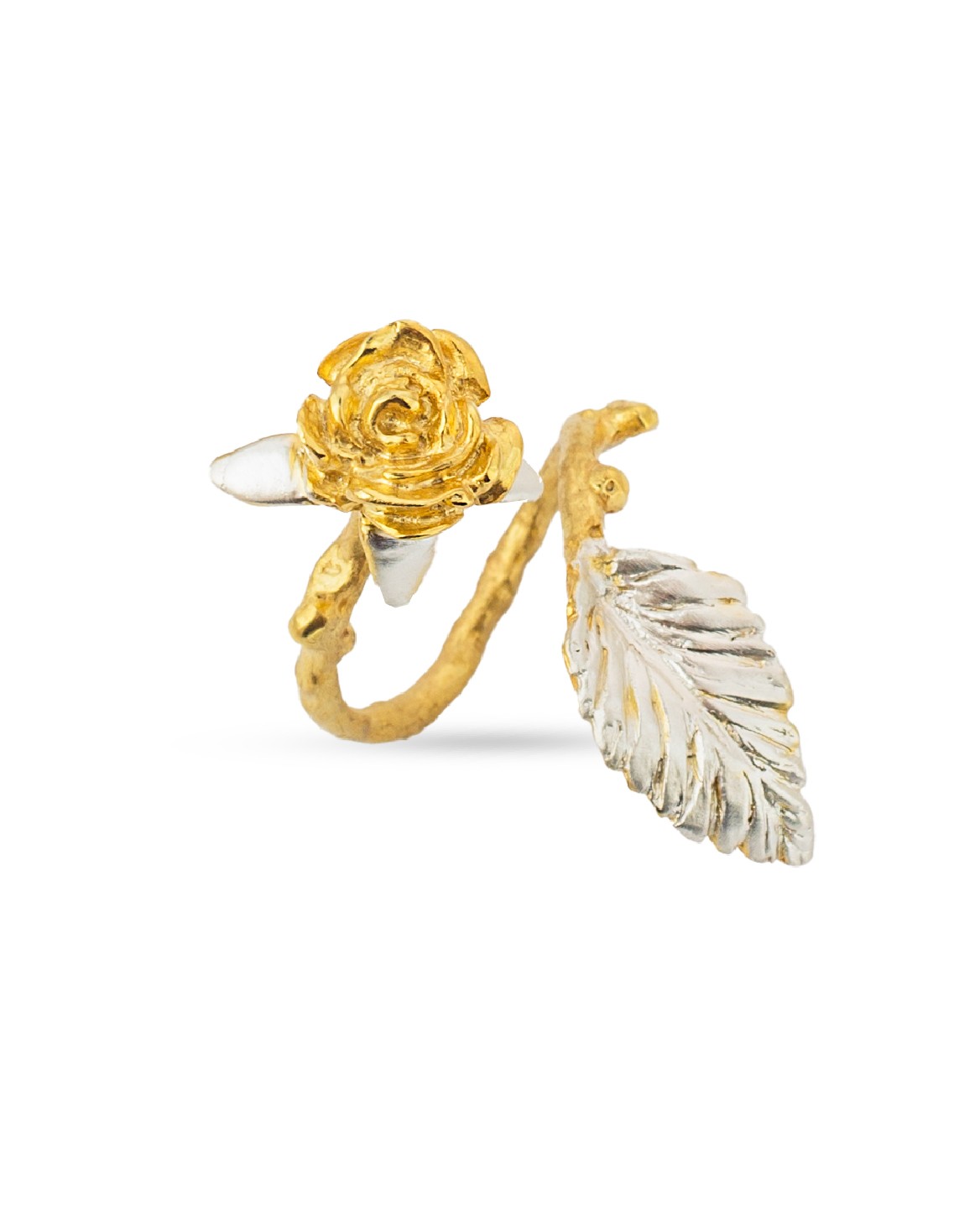 Flowery Collection, Rose Flower, Leaf Adjustable Ring