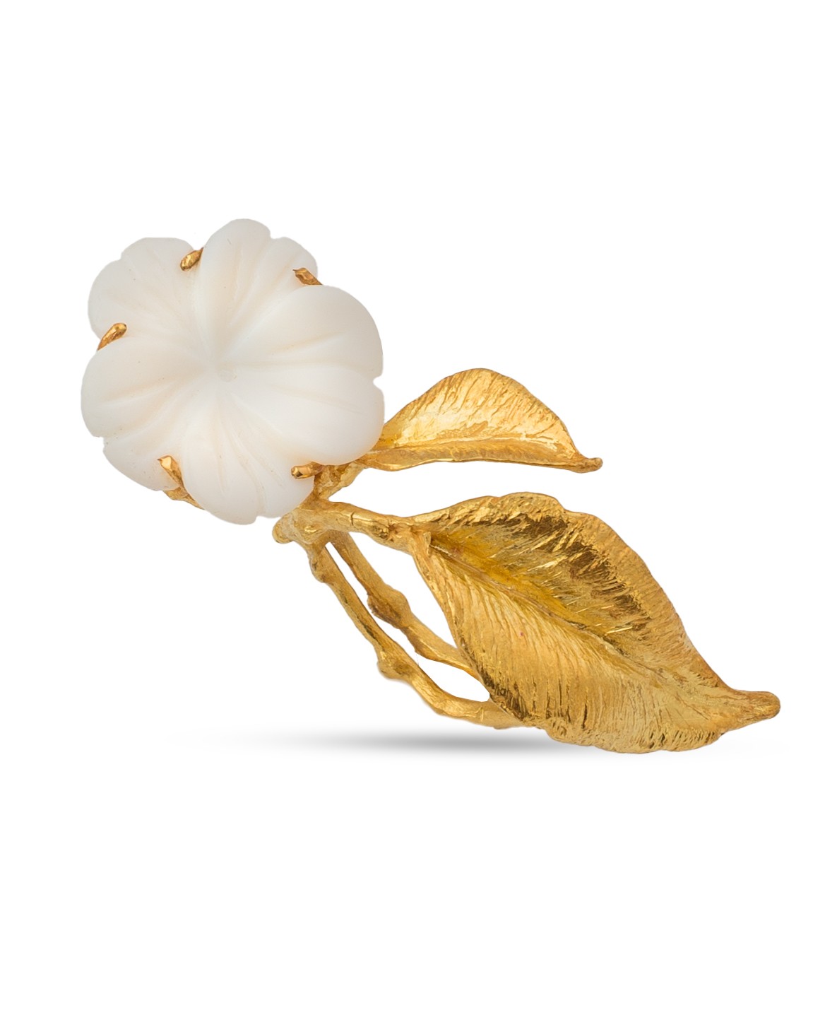Engraved Mother Of Pearls Flowers & Leaves Ring
