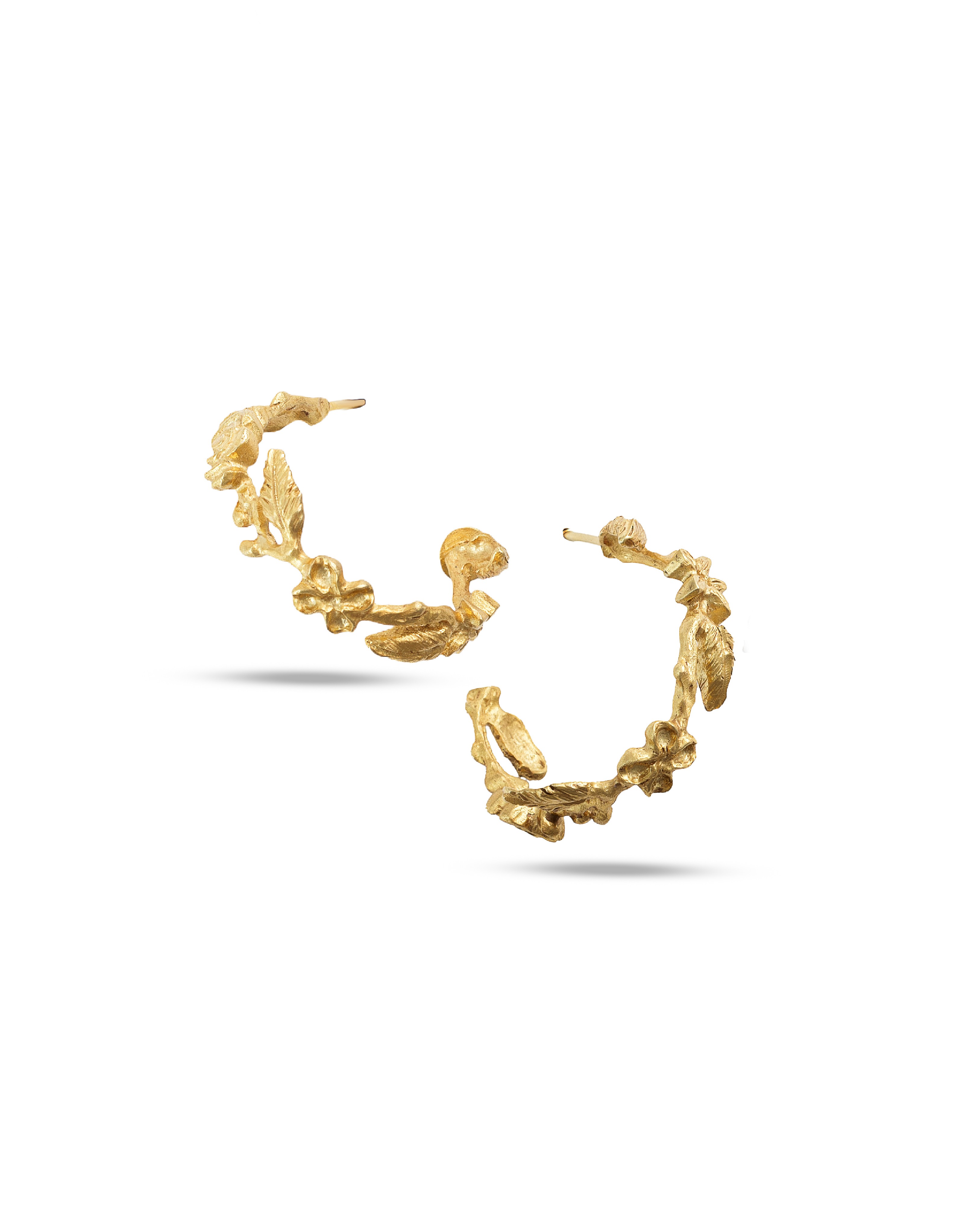 Flowery Collection, Collective 3 Flowers & Leaves Engraved Earrings