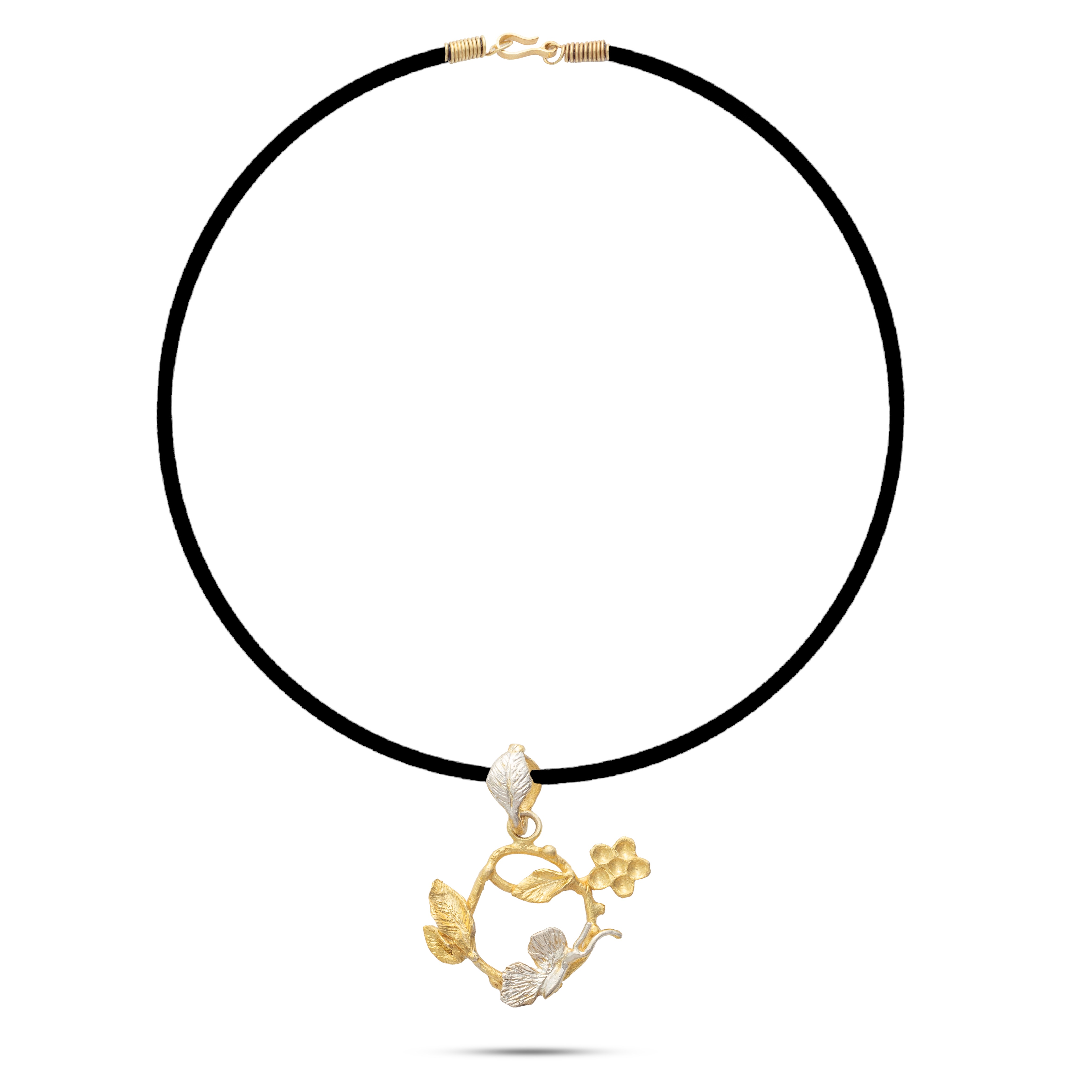 Botanic Necklace, Engraved Branches Of Leaves, Flower & Butterfly Letter O