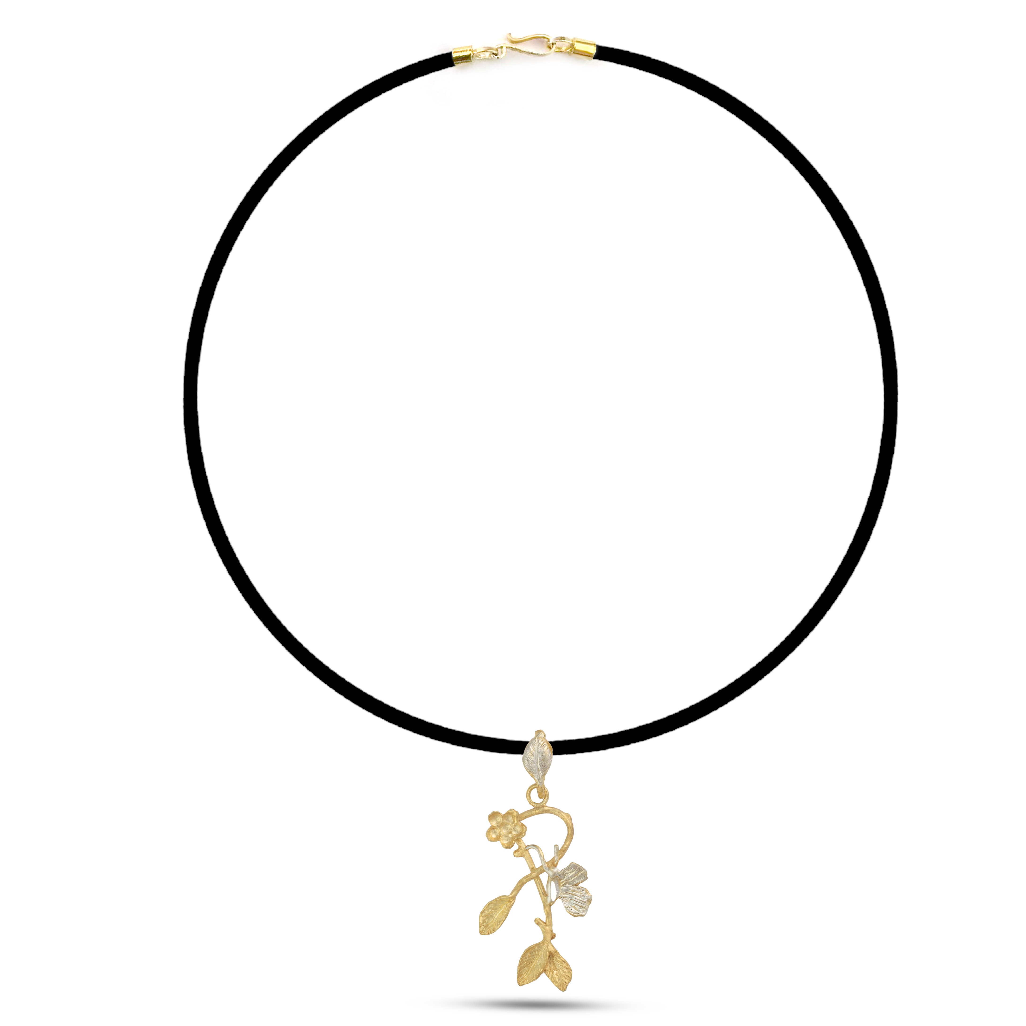 Botanic Necklace, Engraved Branches Of Leaves, Flower & Butterfly Letter P