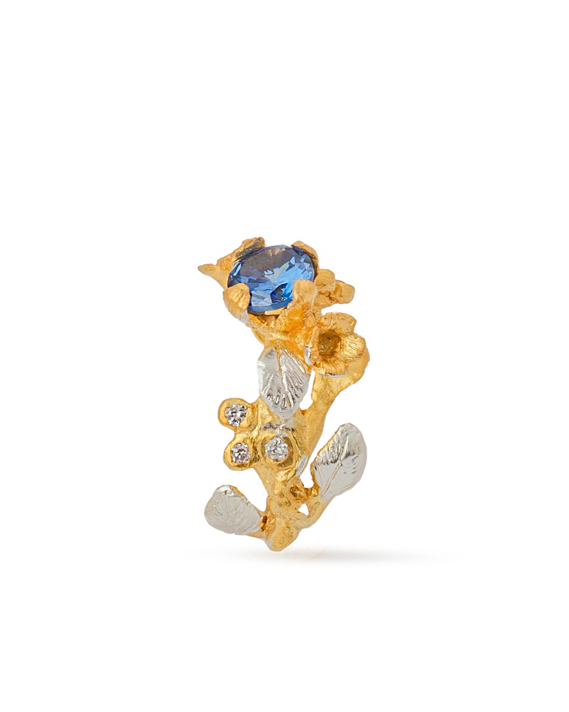Flowery Collection, Blue Zircon Flower, Leaves & Branches Ring