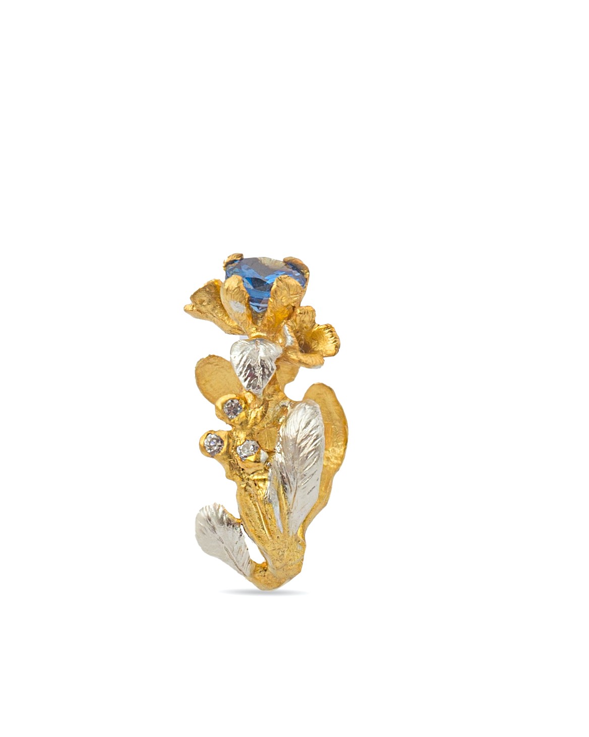 Flowery Collection, Blue Zircon Flower, Leaves & Branches Ring