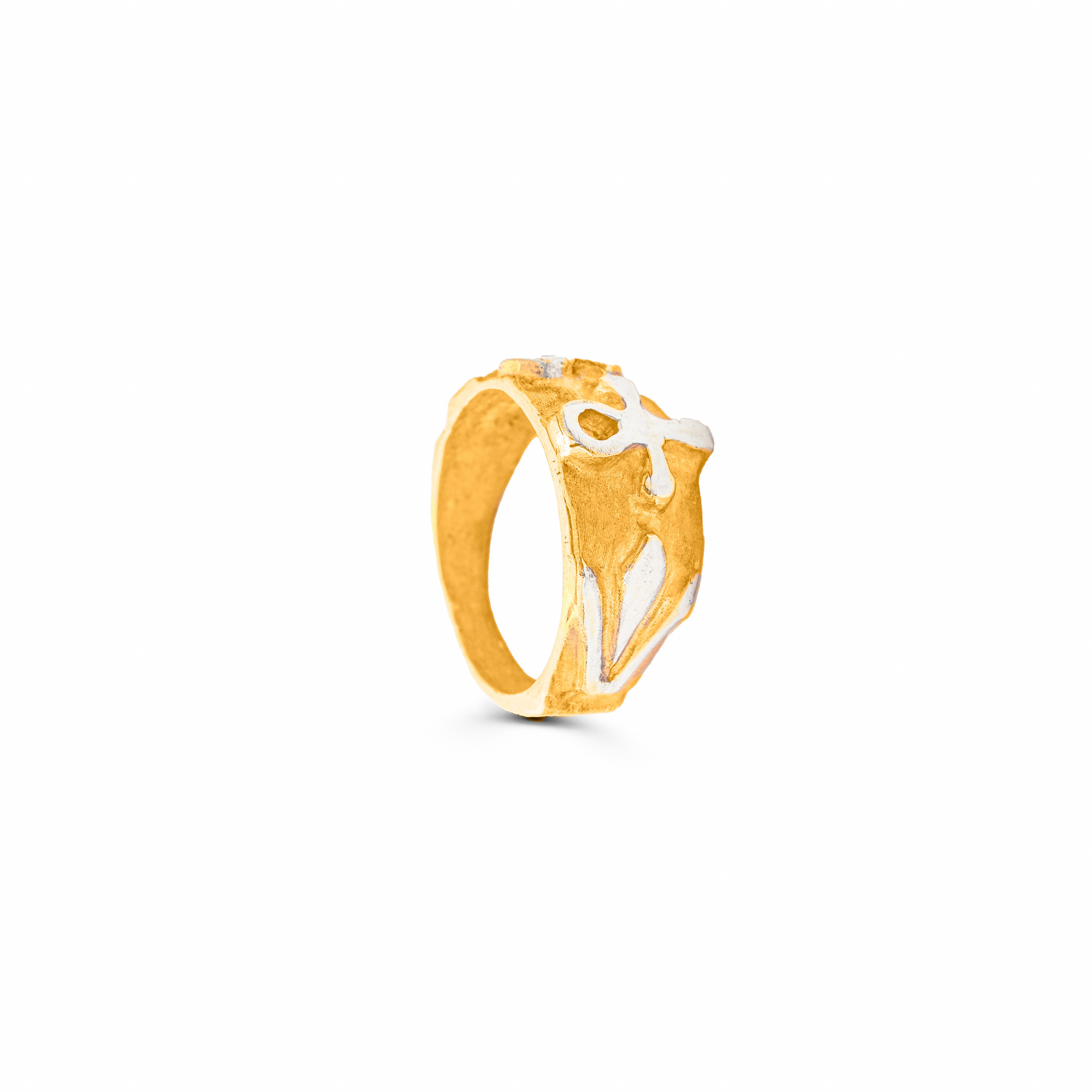 Pharaonic Collection, Wide Ring With Ankh, Lotus & Scarab Symbols