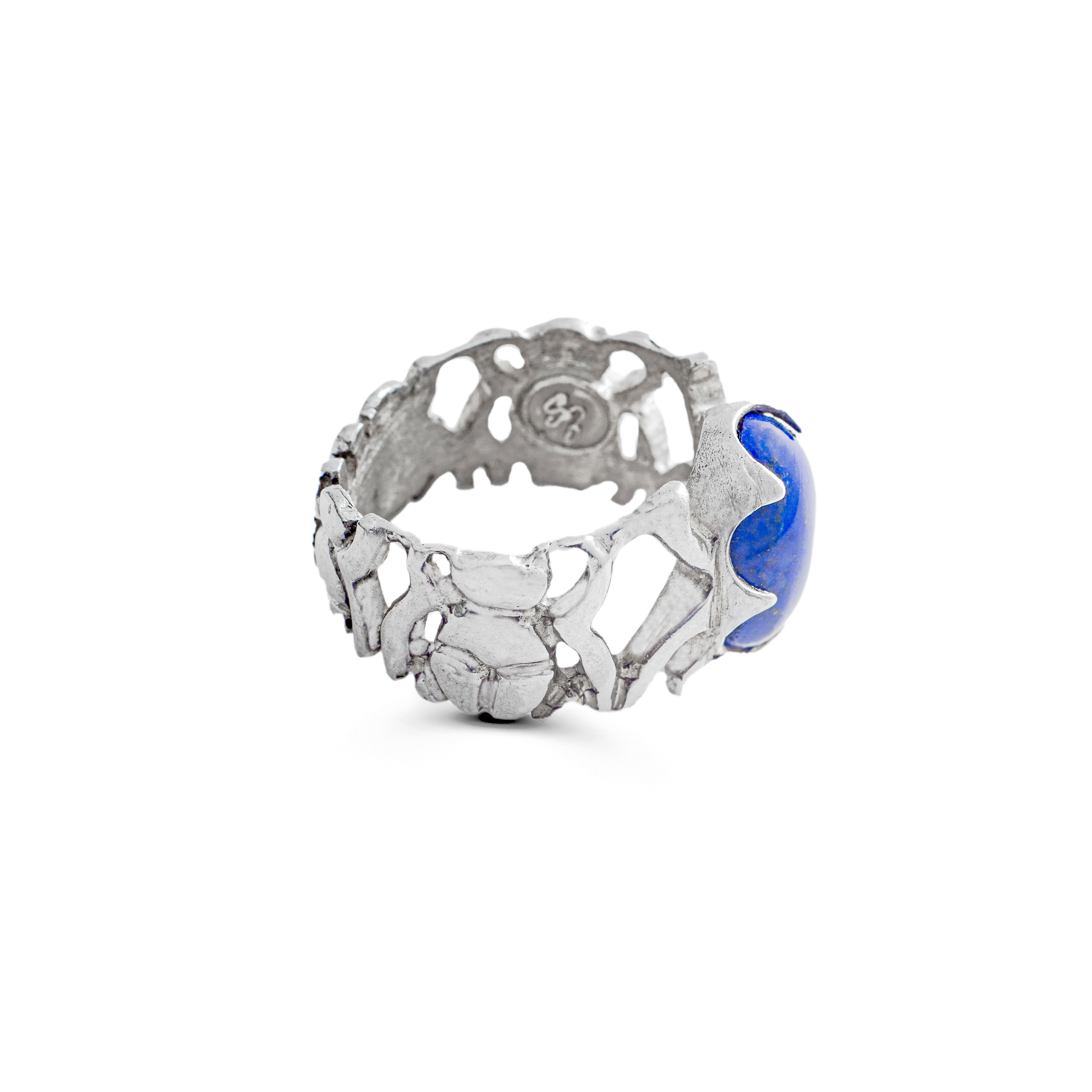 Pharaonic Collection, Engraved Scarab Ring With Blue Lapis