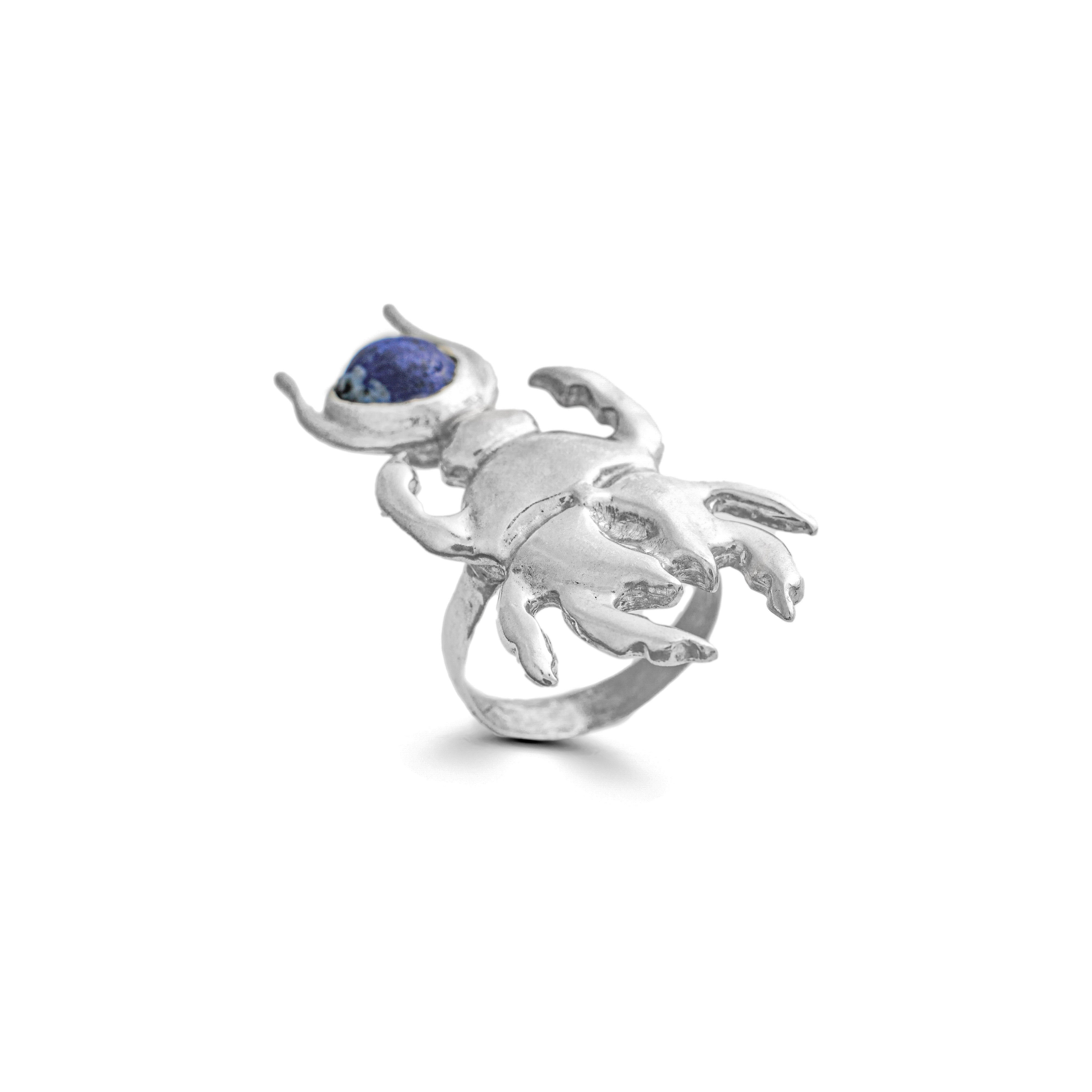 Pharaonic Collection, Big Engraved Scarab Ring With Lapis