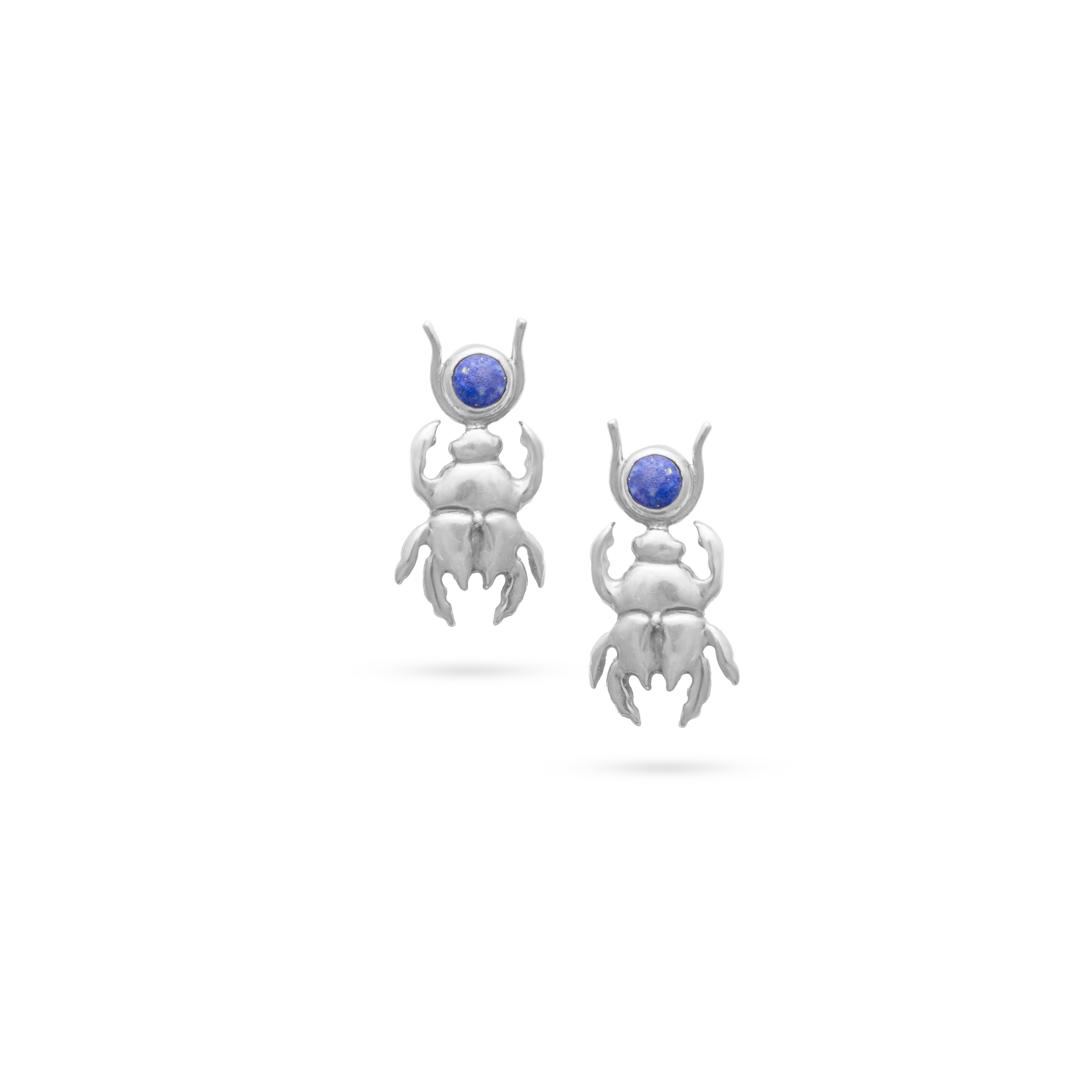 Pharaonic Collection, Big Engraved Scarab Earring With Lapis