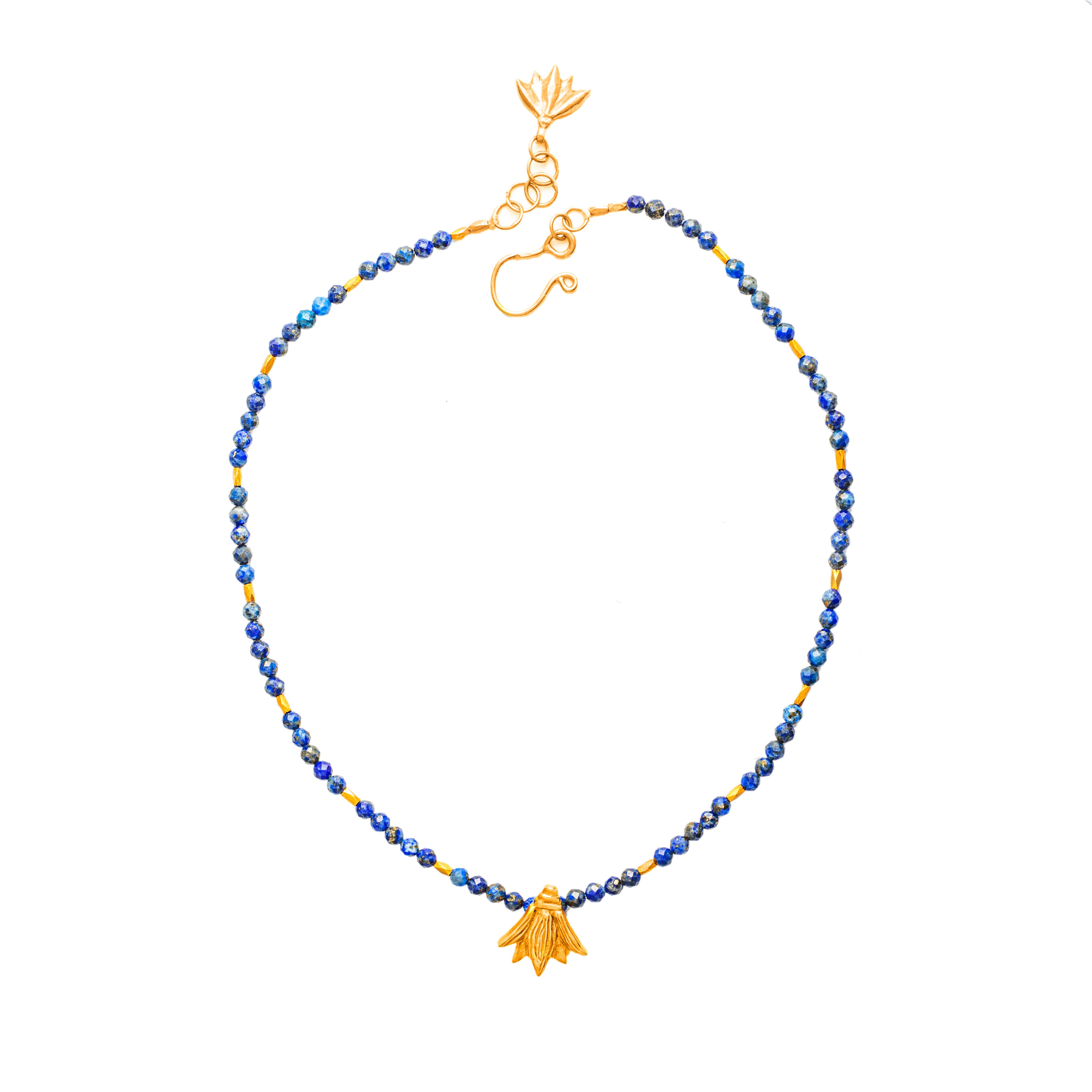 Pharaonic Collection , Med Lotus With Lapis Necklace