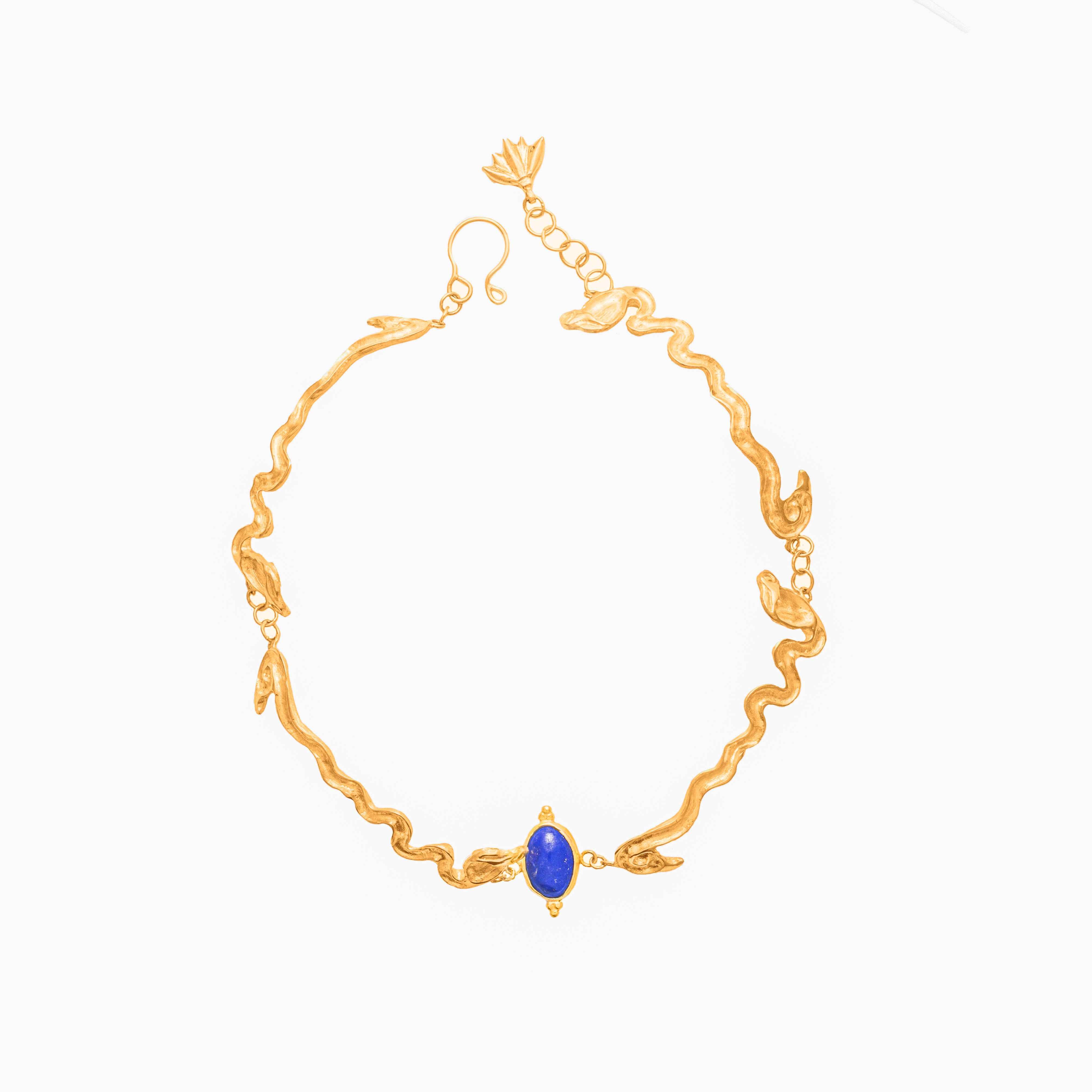 Pharaonic Collection, Cobra Snakes with Oval Lapis Necklace