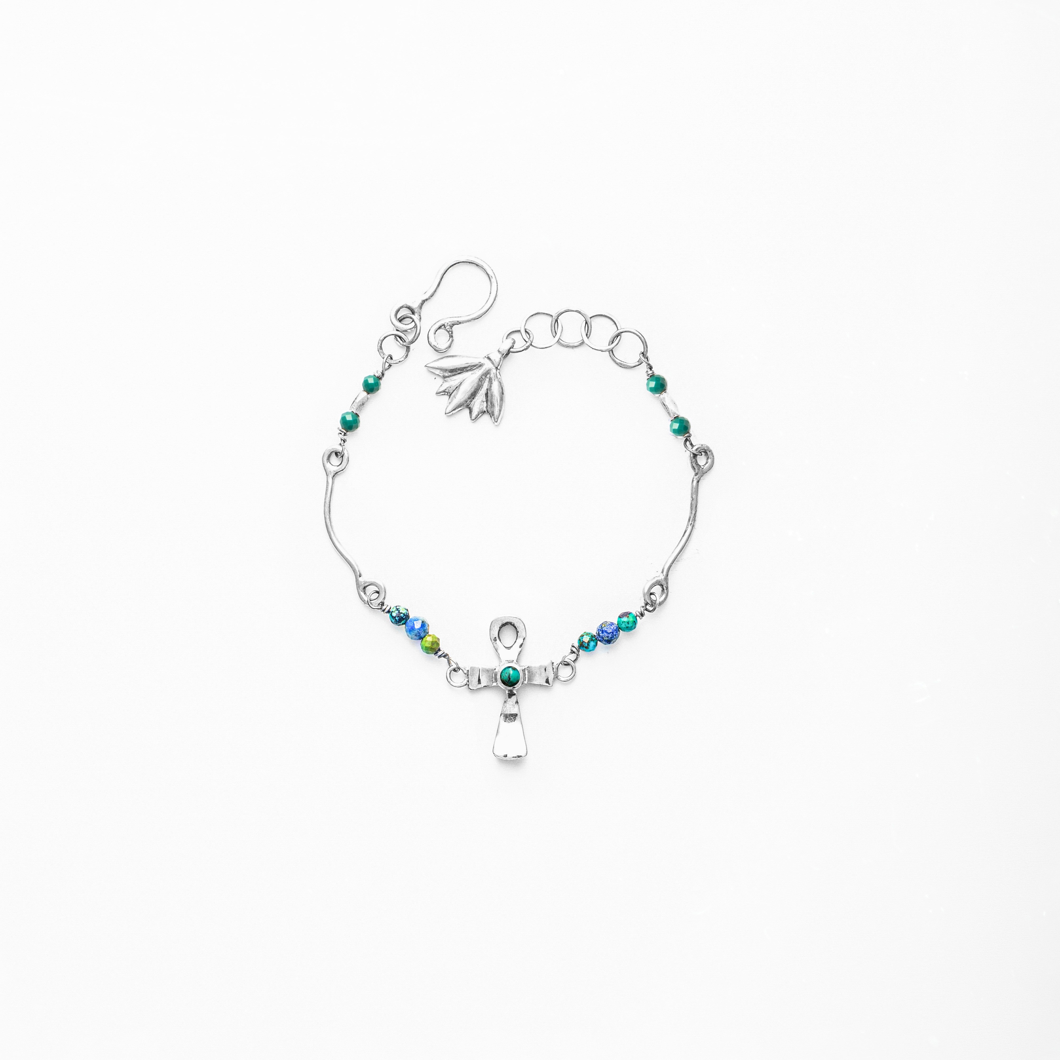 Pharaonic Collection, Ankh , Small Key Of The Nile With Turquoise & lapis wire Bracelet