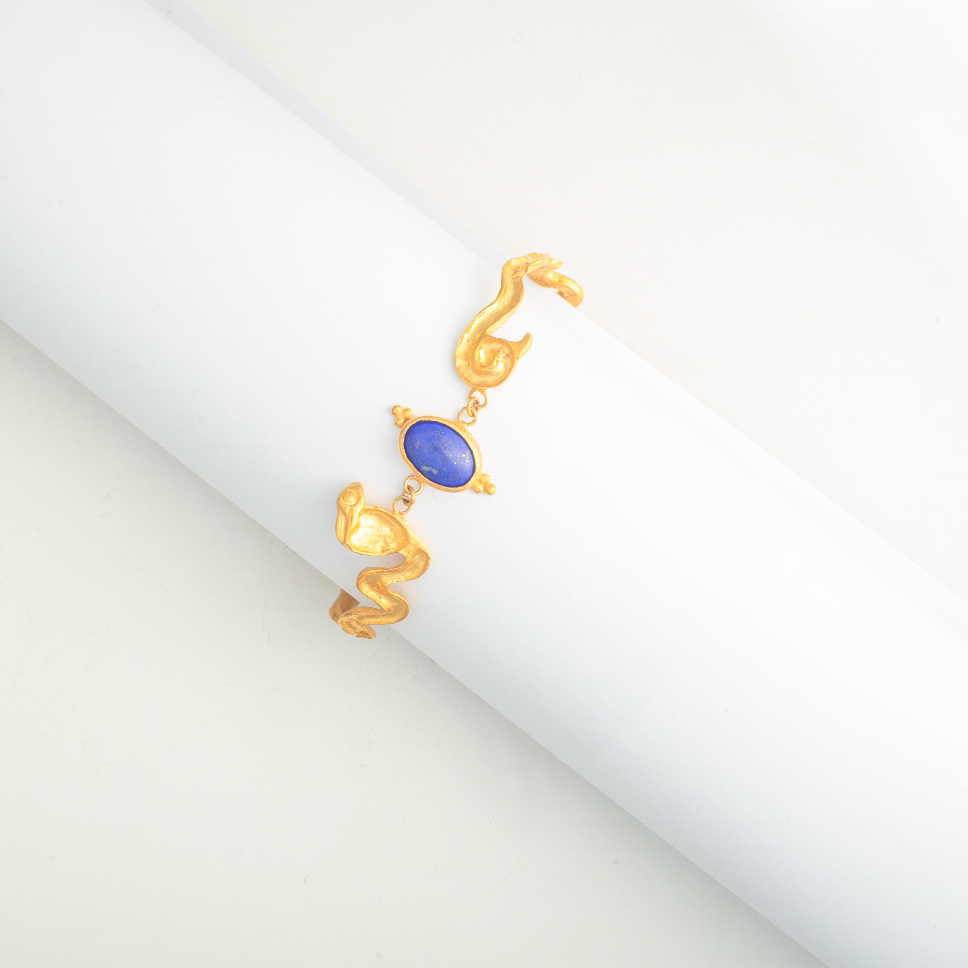 Pharaonic Collection, Cobra Snakes with Oval Lapis Bracelet
