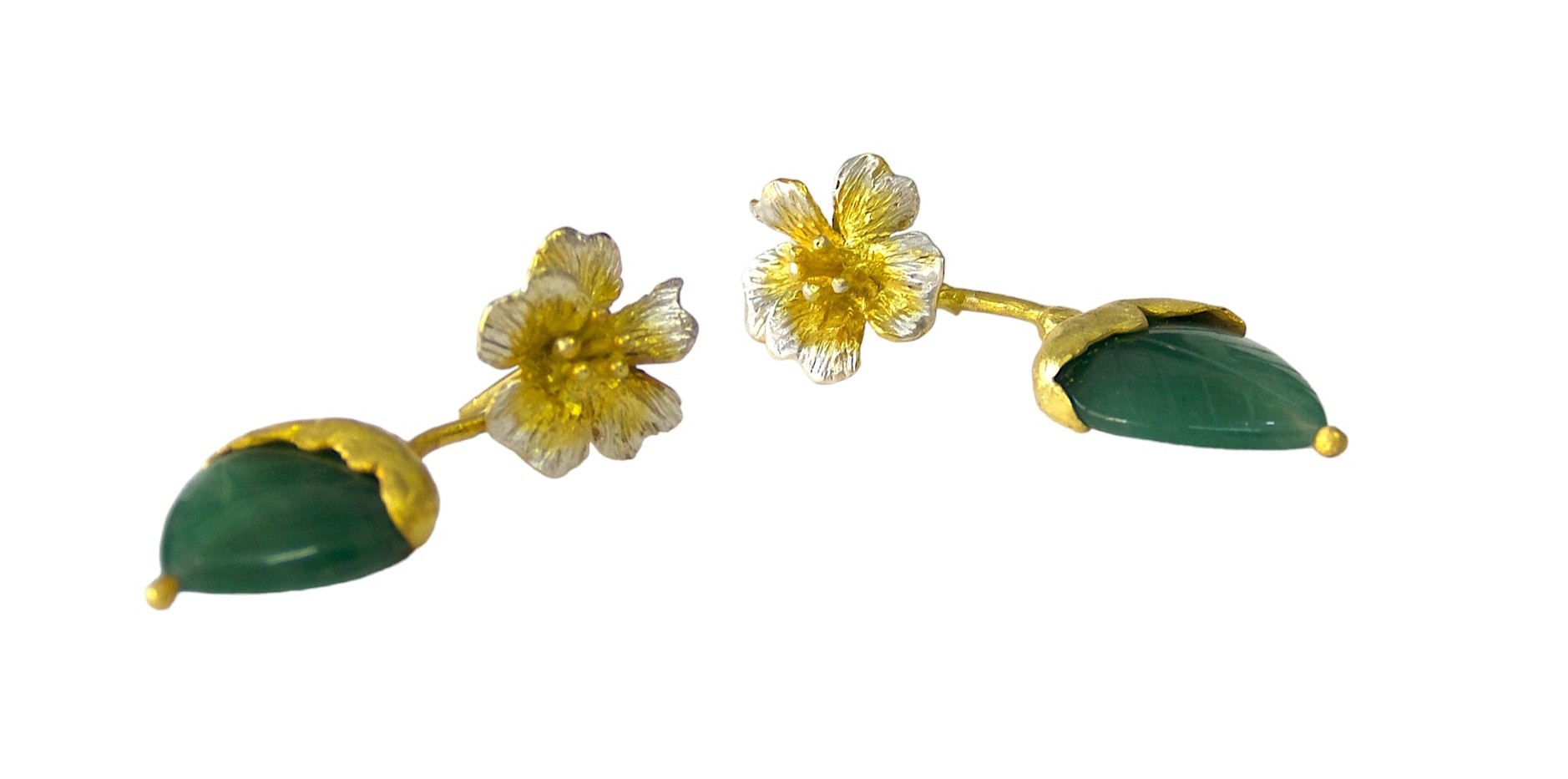 Flowery Collection, Engraved Agate Leaf & Flowers Earrings