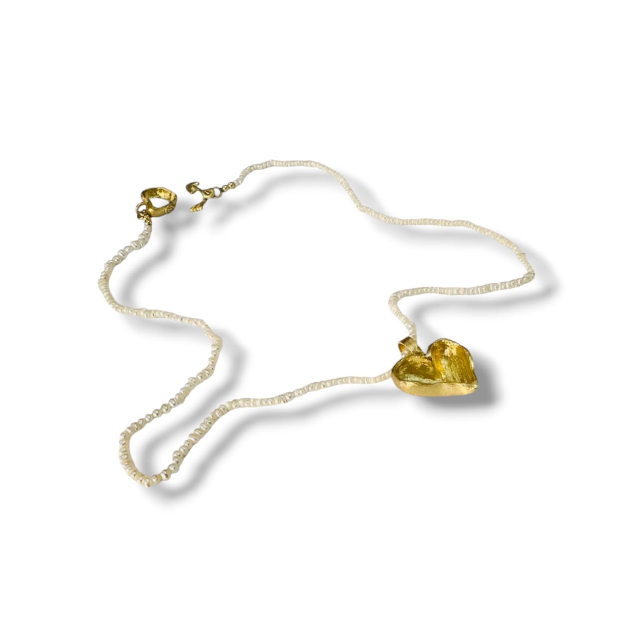 Heart Collection, Deep Heart  With White Pearls  Necklace