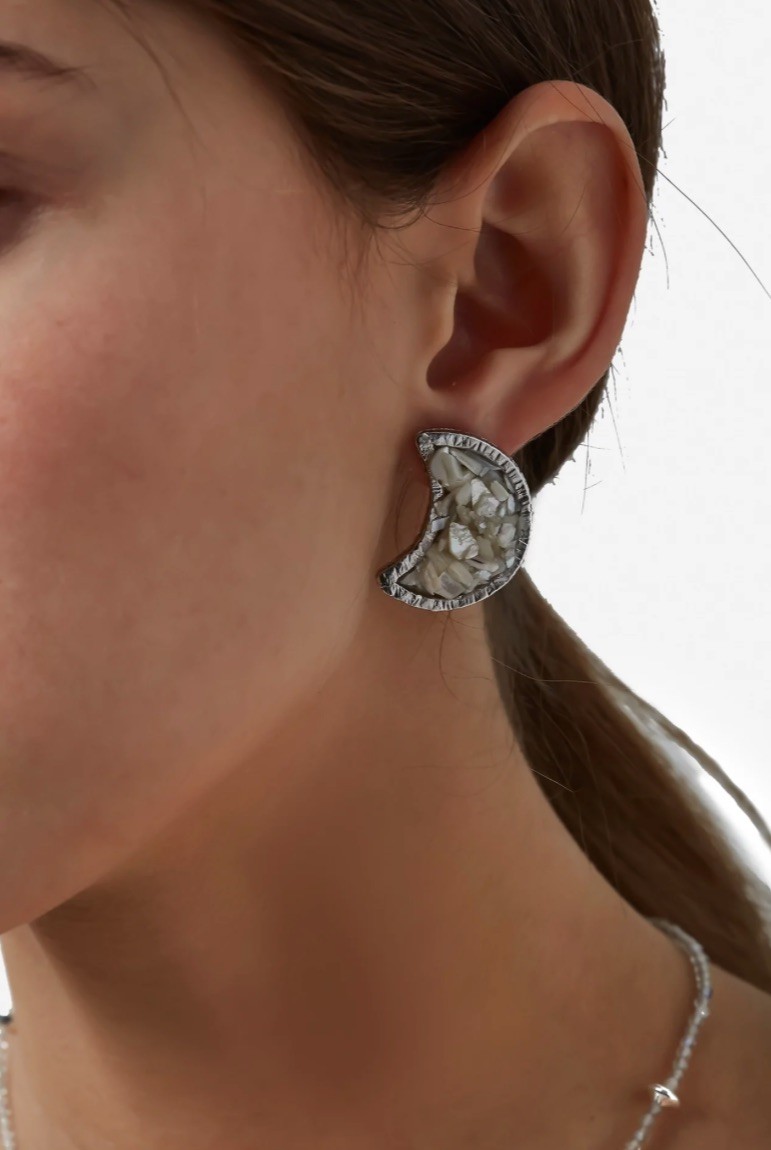 Summer Night Collection , Moon With Mother Of Pearls Earrings