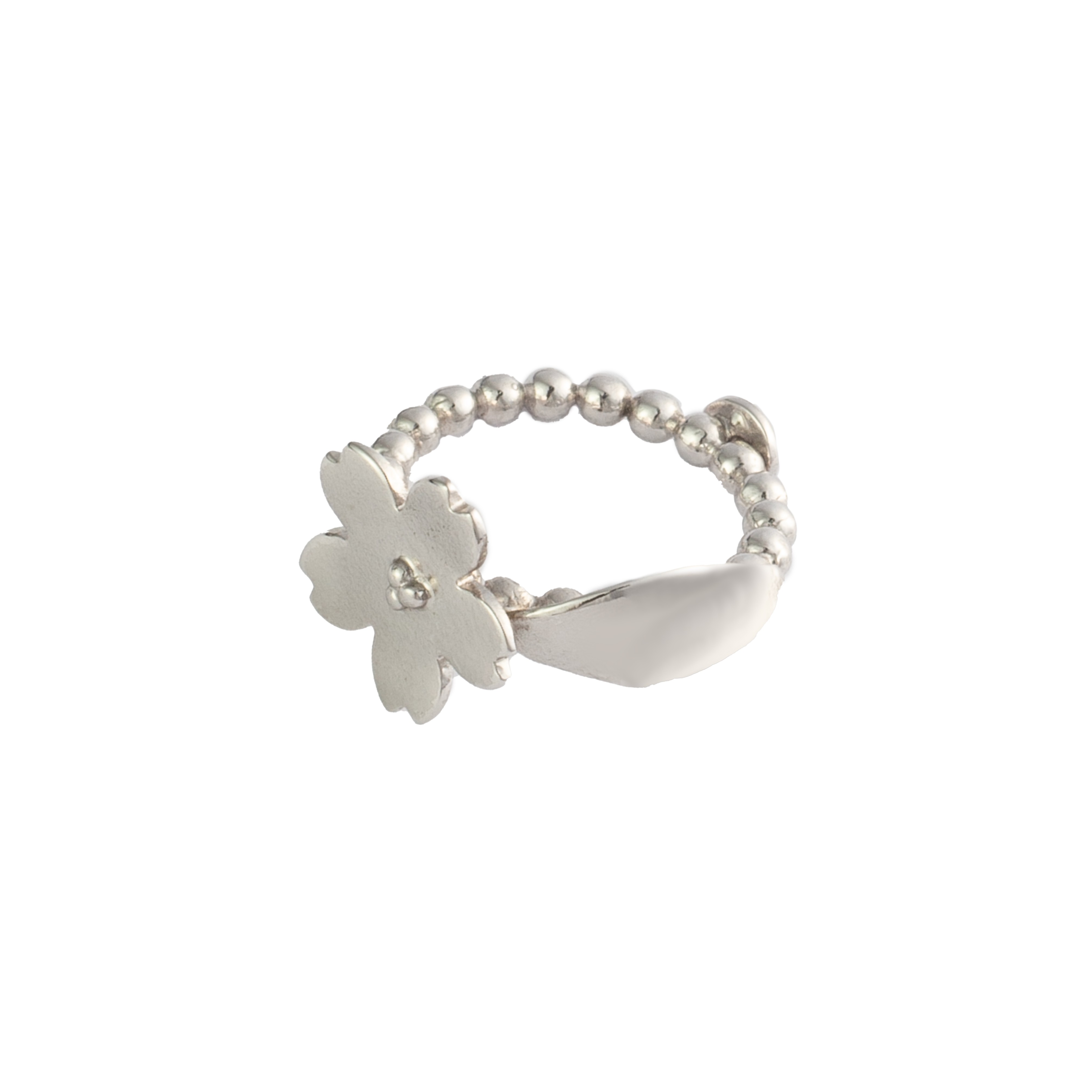 Flowery Collection- Silver Ball Ring With Silver Flower & Leaf