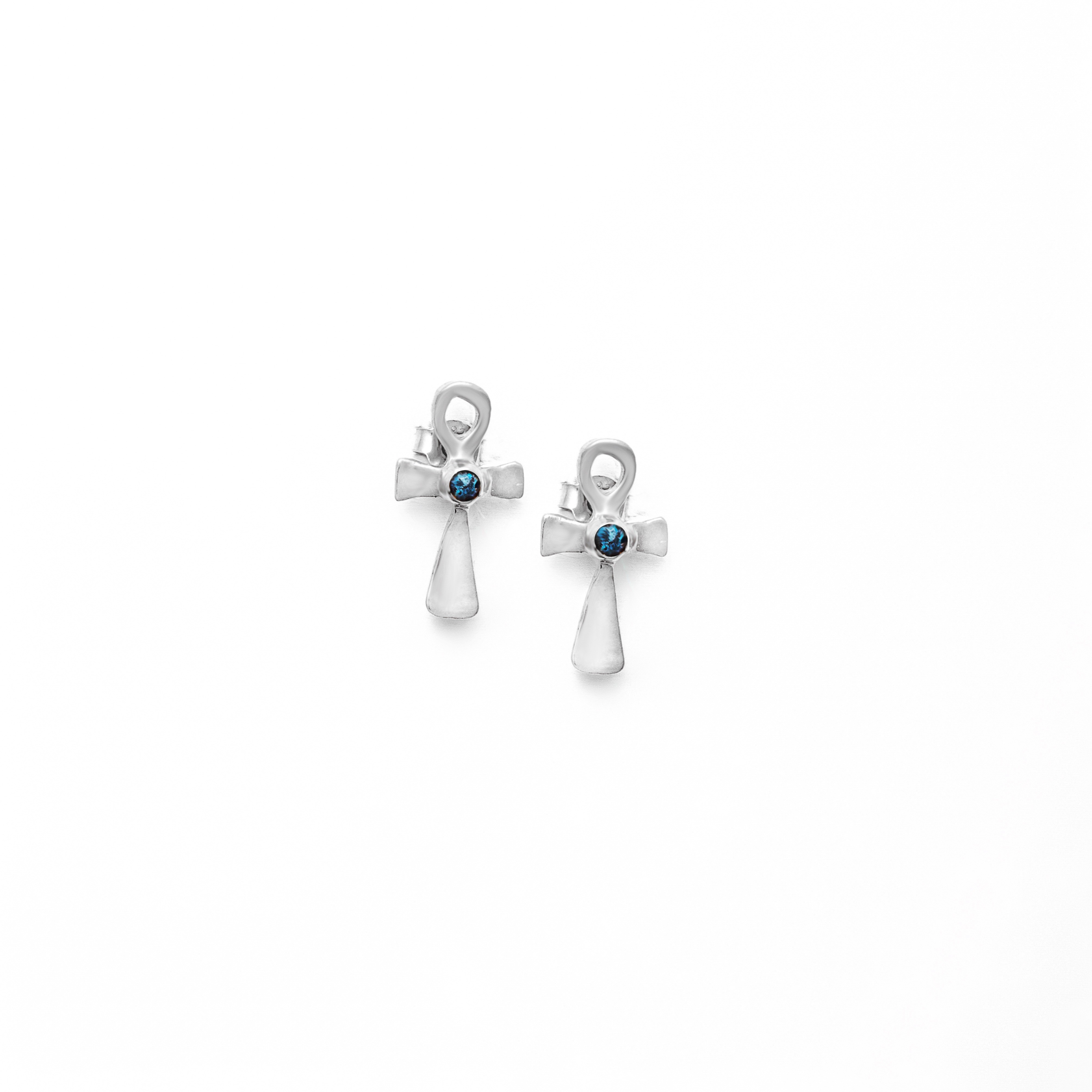 Pharaonic Collection, Ankh , Small Key Of The Nile , With Turqouise Stone Stud Earrings