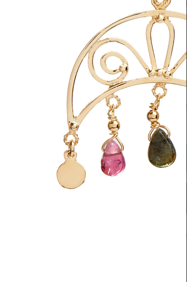 Summer Night Collection, Big Moon With Original Tourmaline Stone Earring