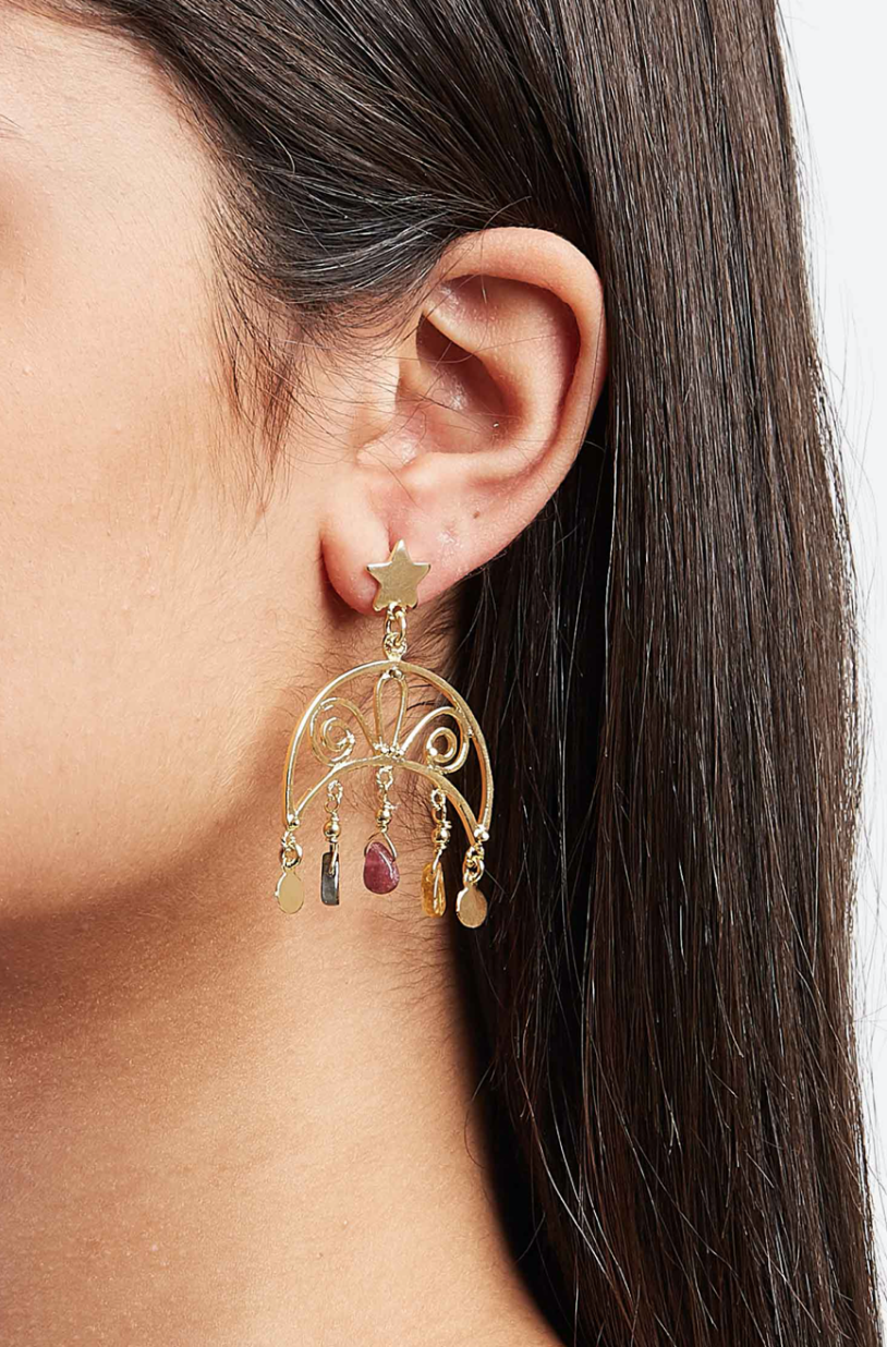 Summer Night Collection, Big Moon With Original Tourmaline Stone Earring