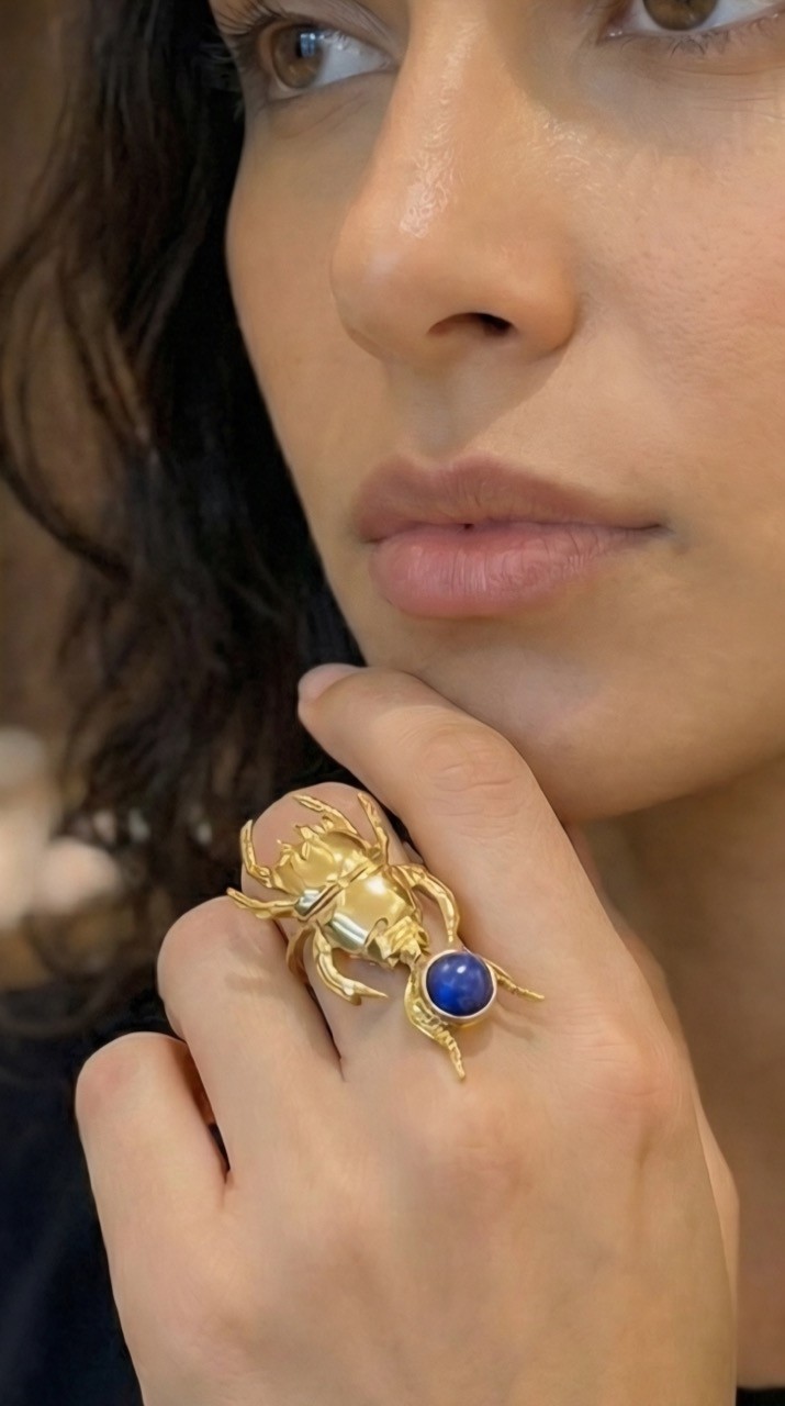 Pharaonic Collection, Big Scarab Ring With Lapis Stone