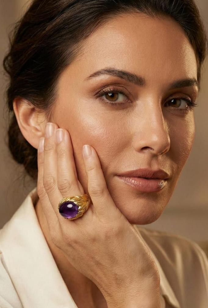 Flowery Collection, Leaves With Amethyst Ring
