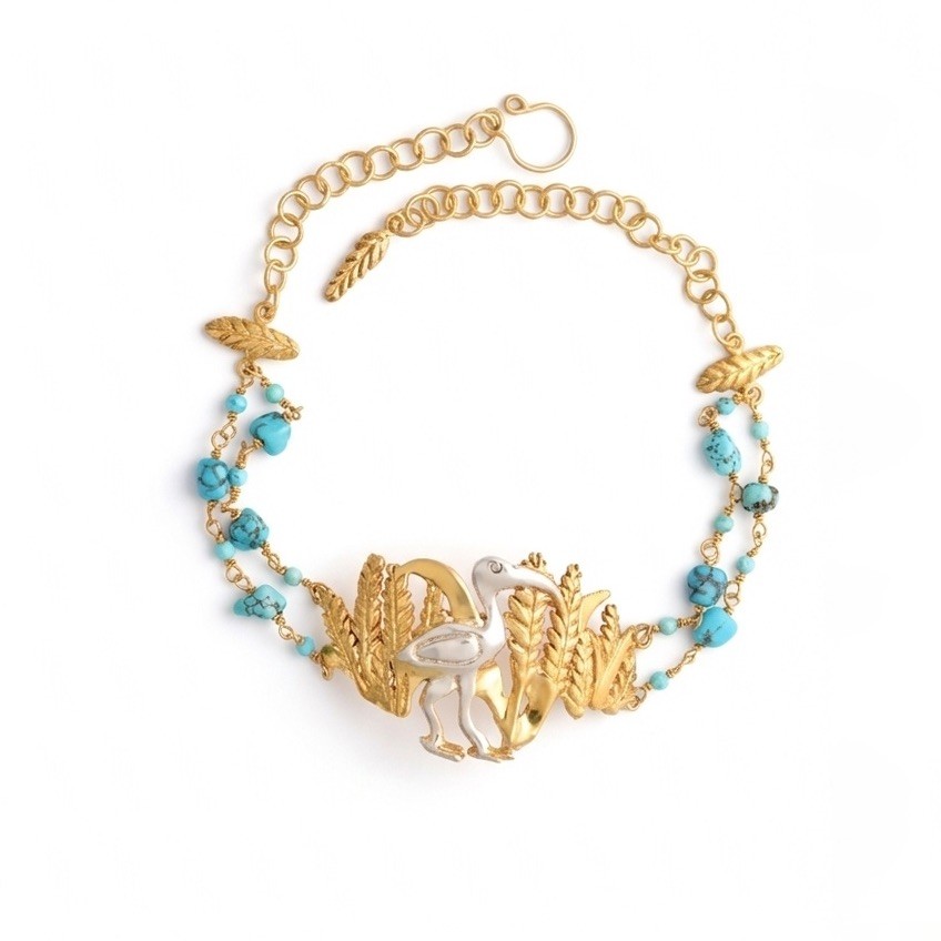 Pharaonic Collection, Ibis Bird In ُhe Wheat Field With Turquoise & Lapis Stone Wire Necklace