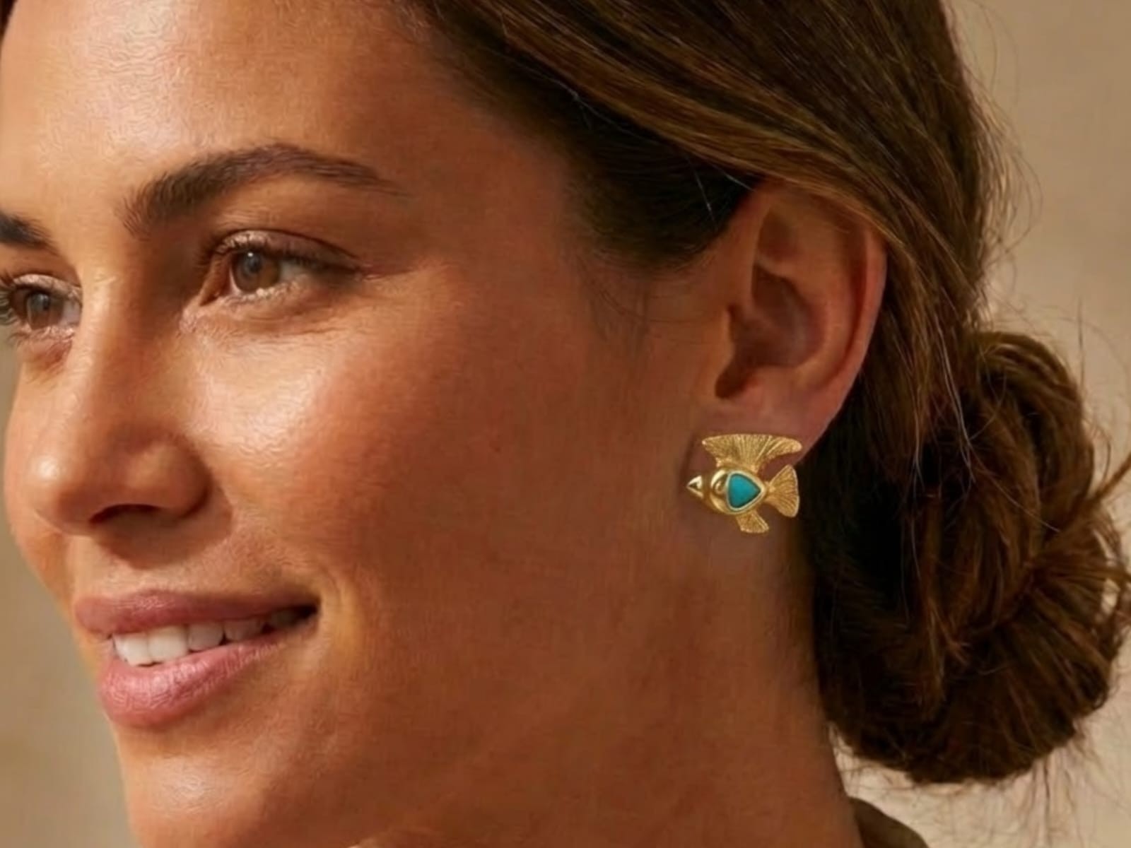 Pharaonic Collection, Nekhau Fish Amulet With Turquoise Stone Earrings