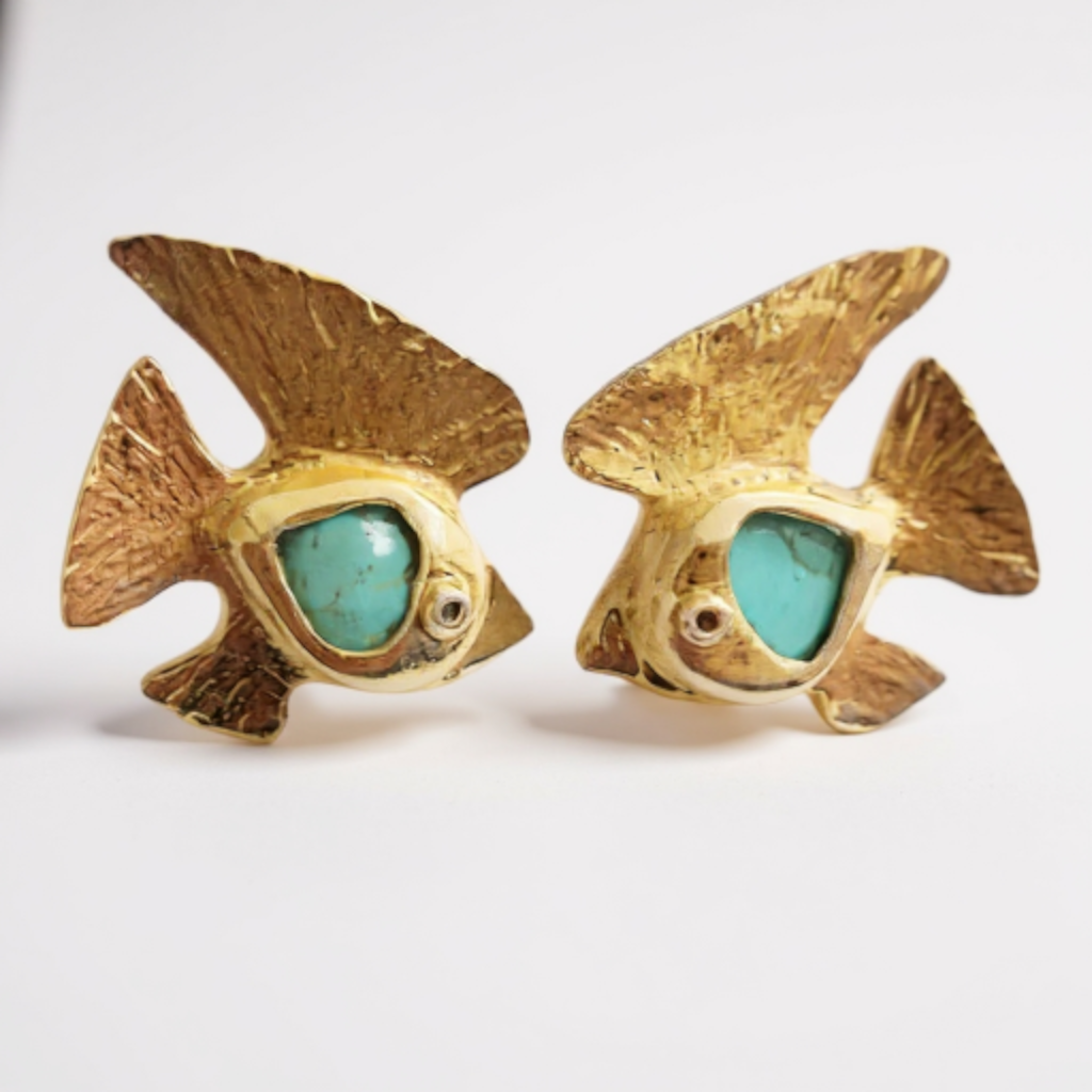 Pharaonic Collection, Nekhau Fish Amulet With Turquoise Stone Earrings