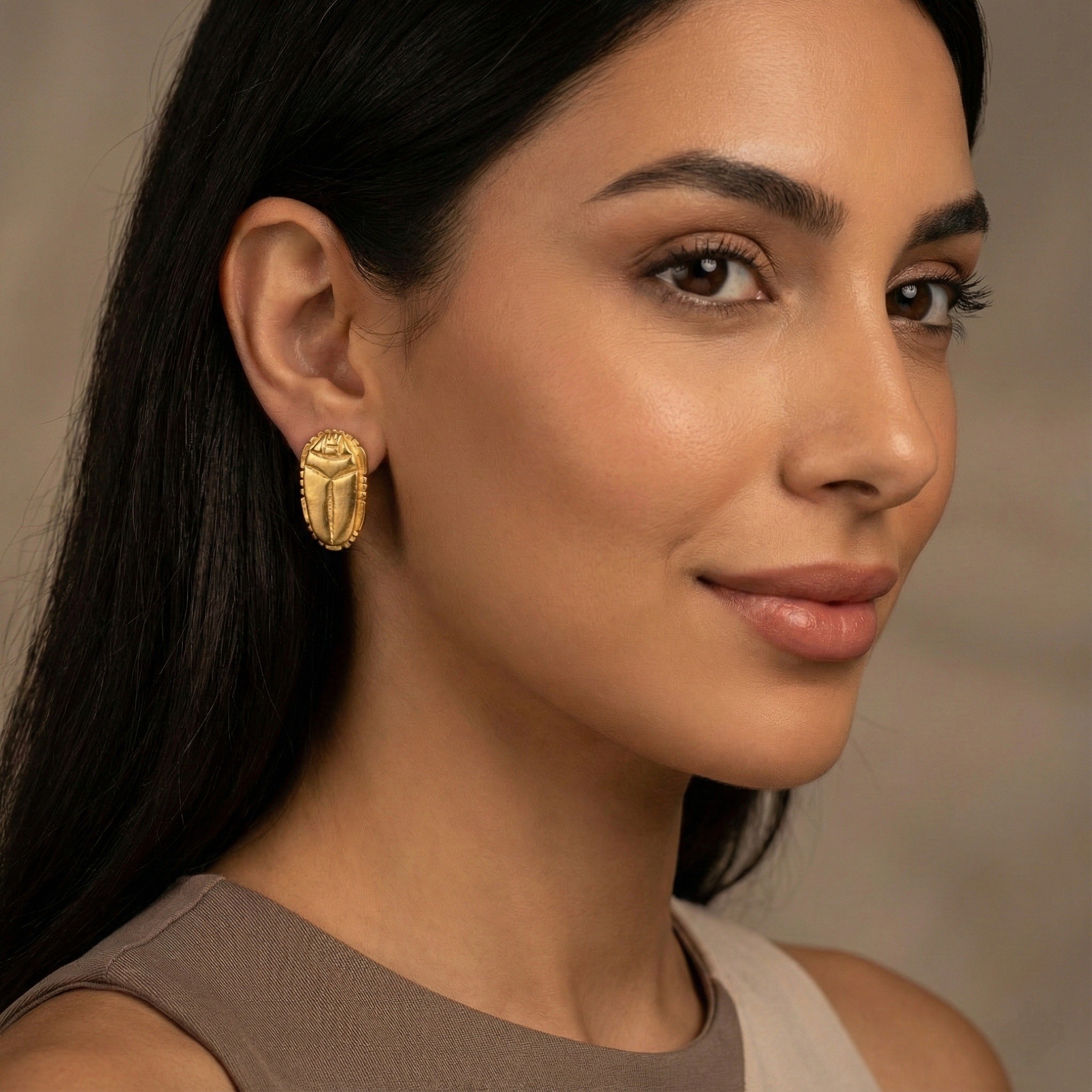Pharaonic Collection, Long Scarab Stud Earrings