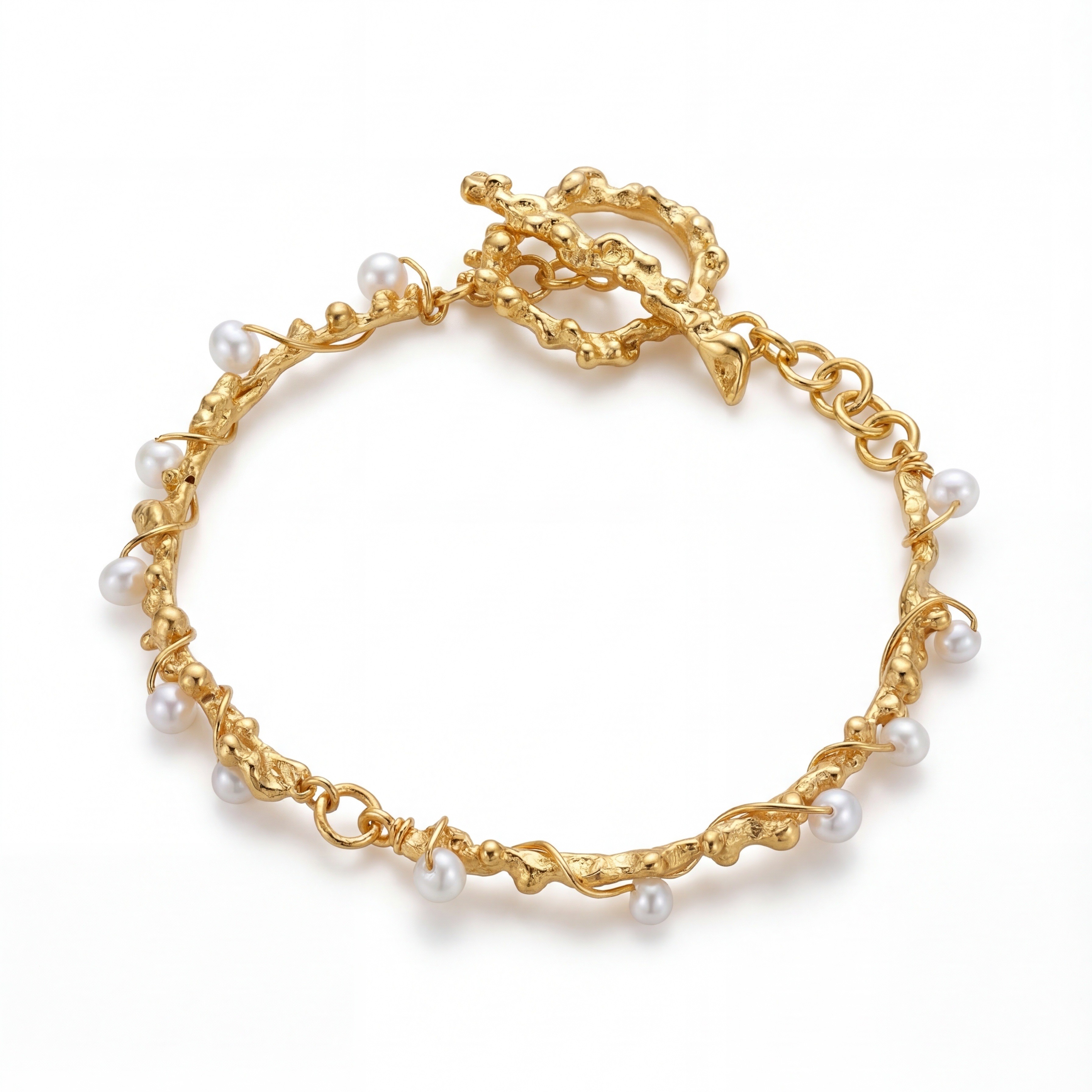 Essential Collection, Organic Beads Bracelet With White Pearls