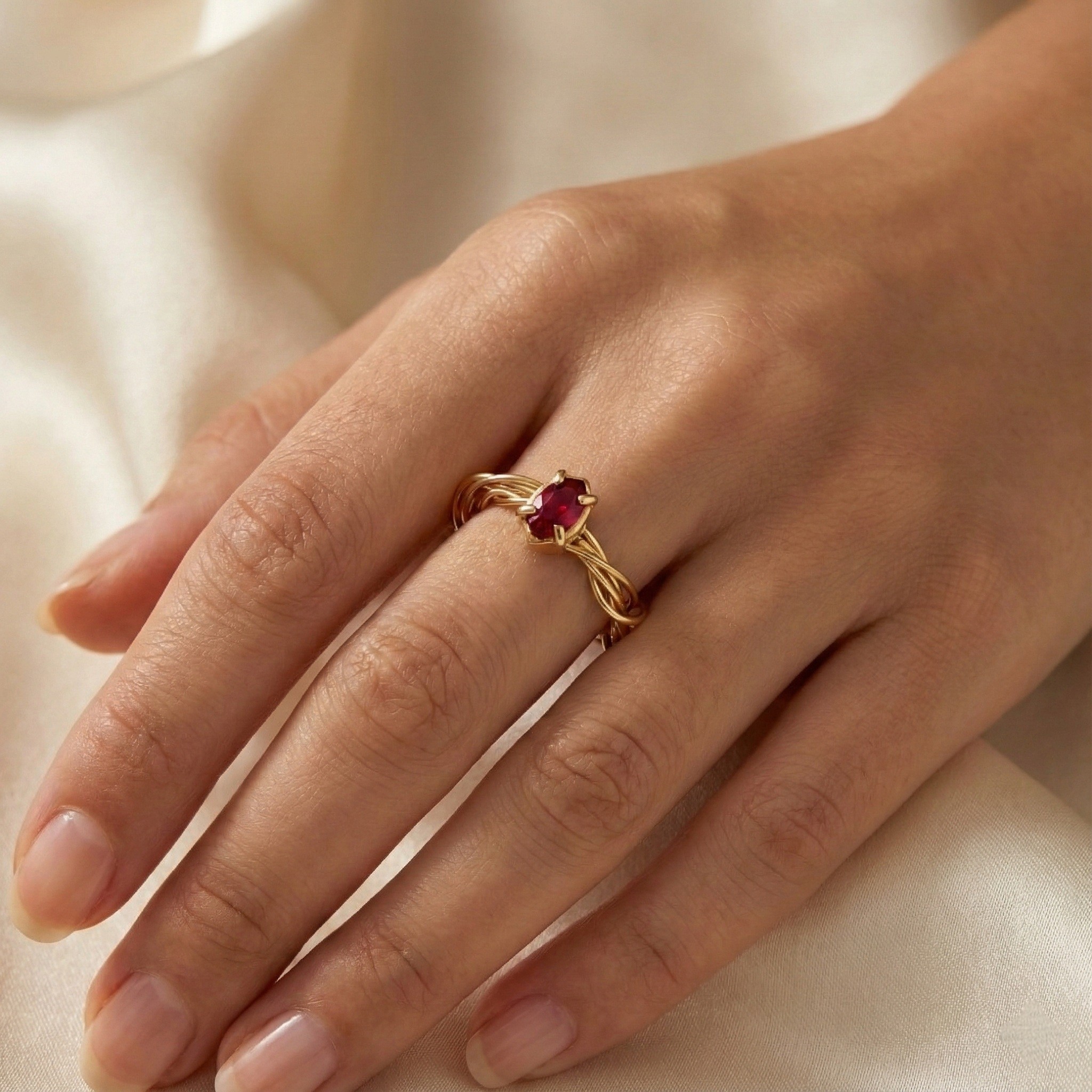 Just Rings Collection, Wire Ring With Marquise Synthetic Ruby
