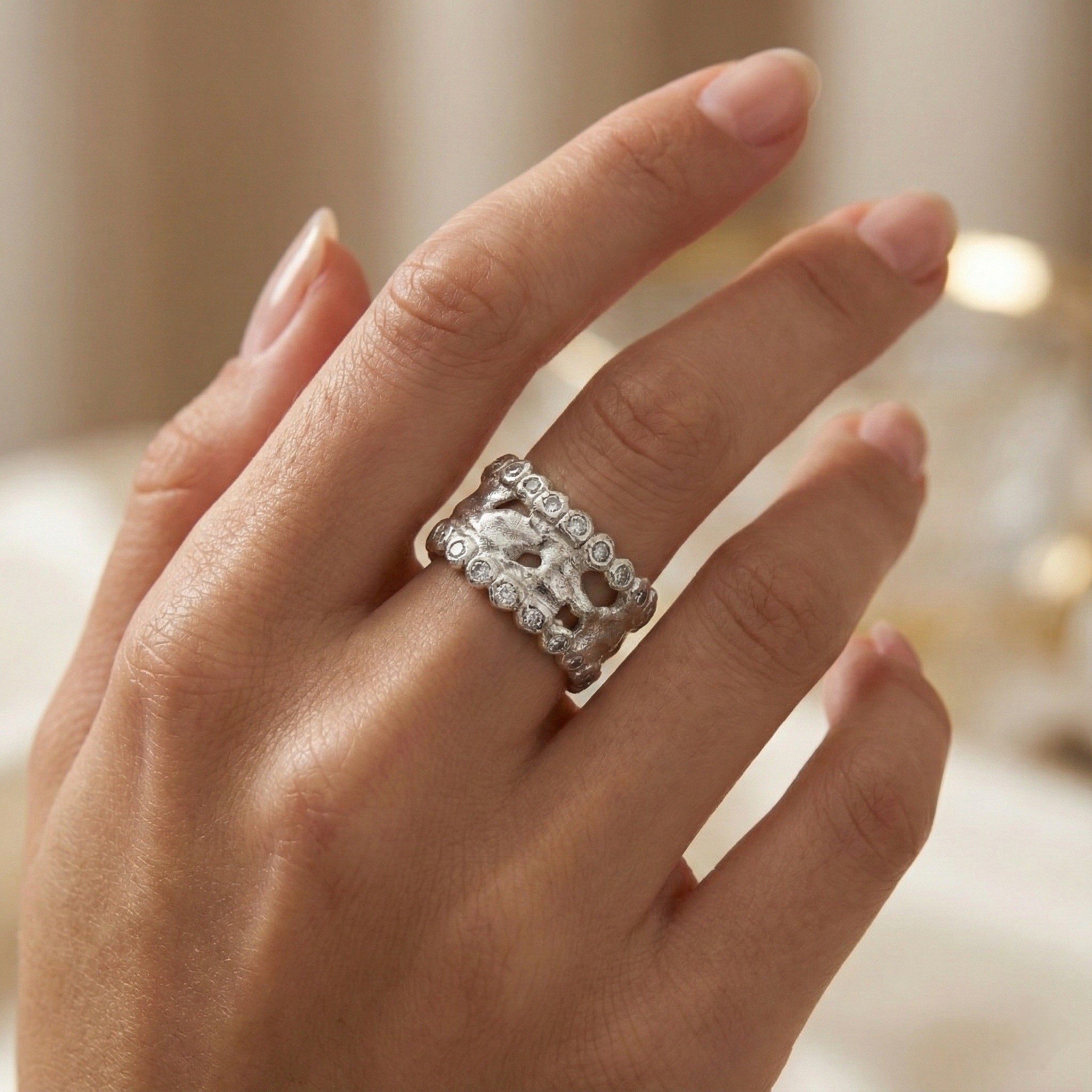 Essential Collection, Organic Wide Ring With White Zircon