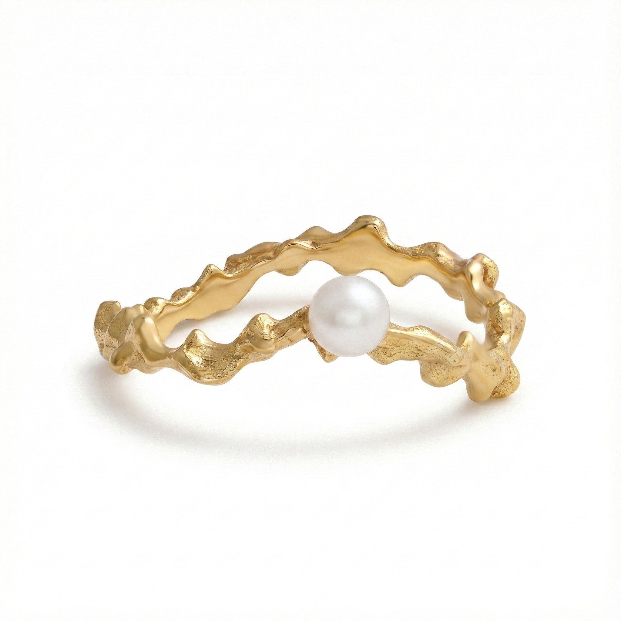Essential Collection, Organic Free Beads Ring With White Pearl