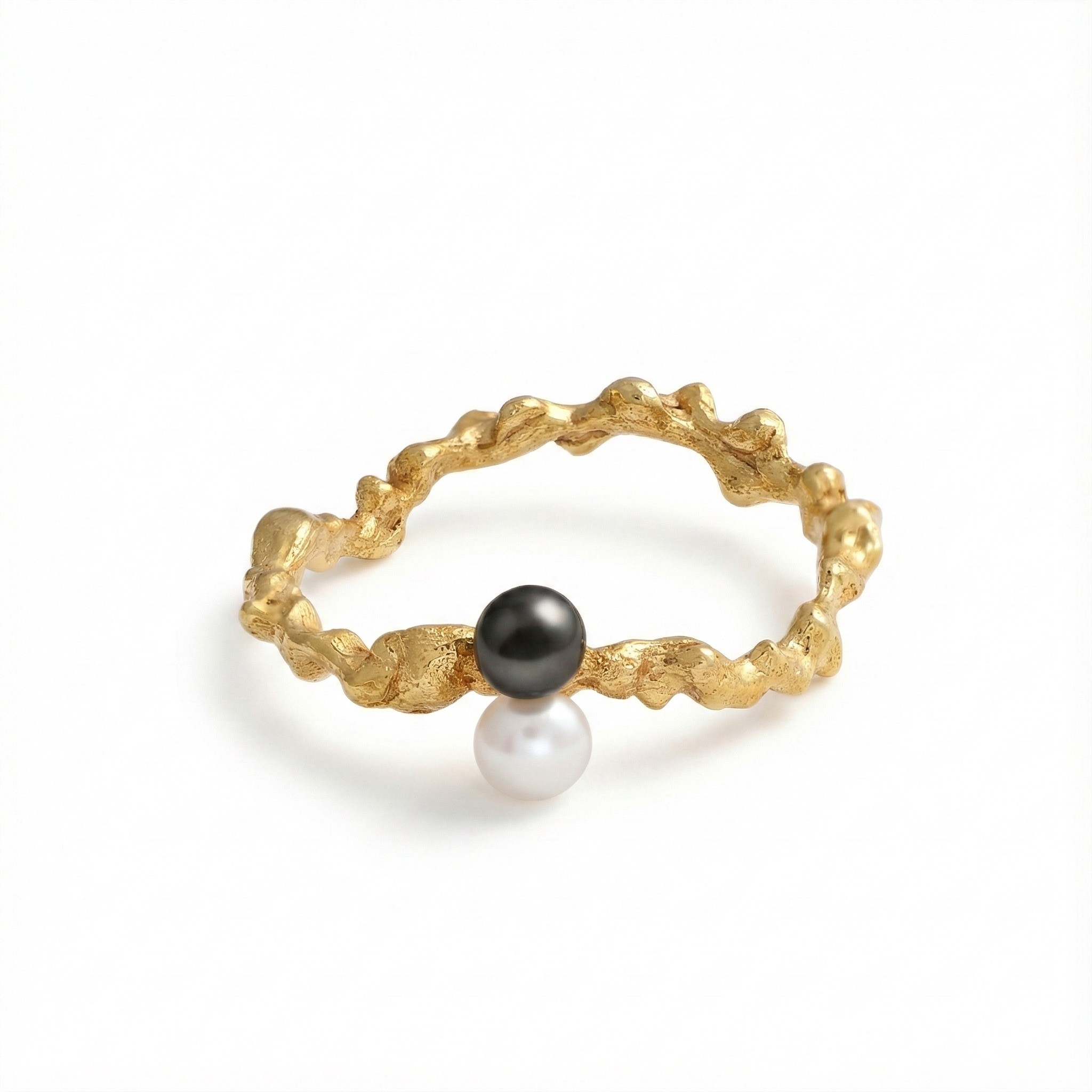 Essential Collection, Organic Free Beads Ring With White & Brown Pearls