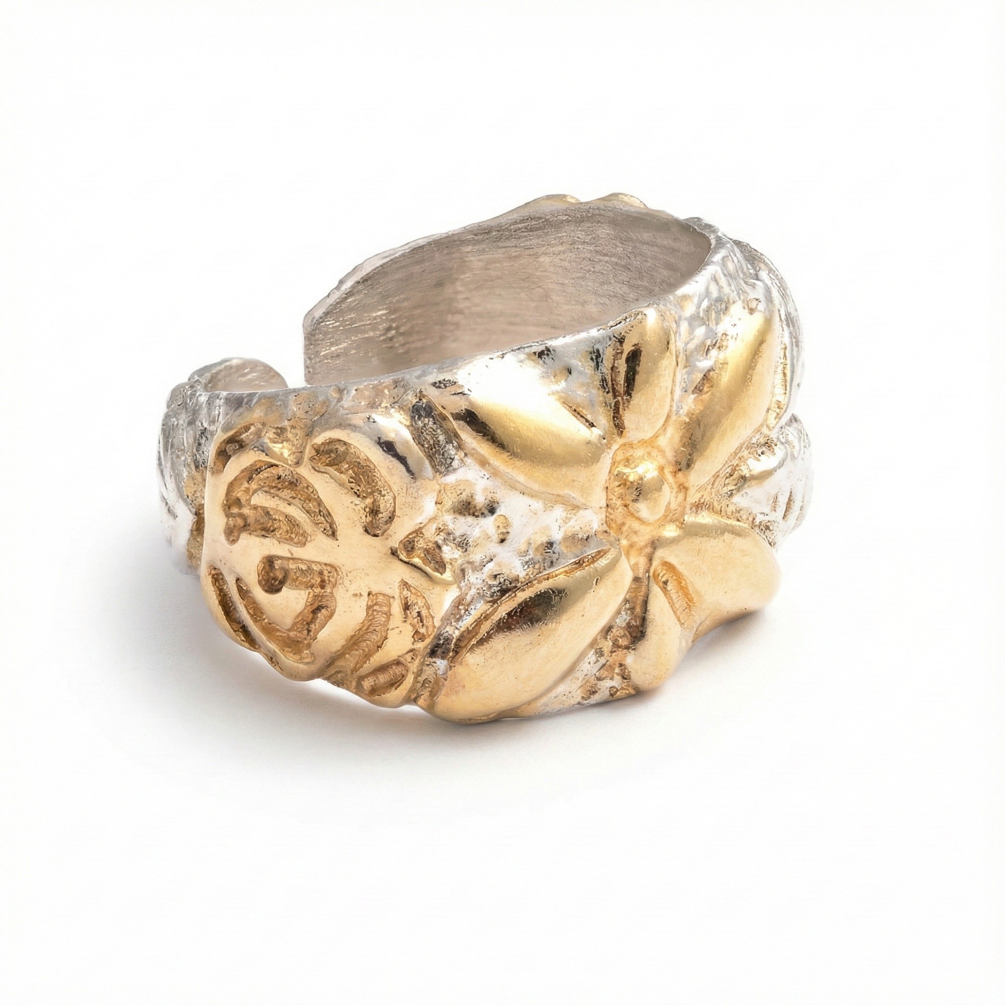 Flowery Collection, Flowers & Leaves Wide Adjustable Ring