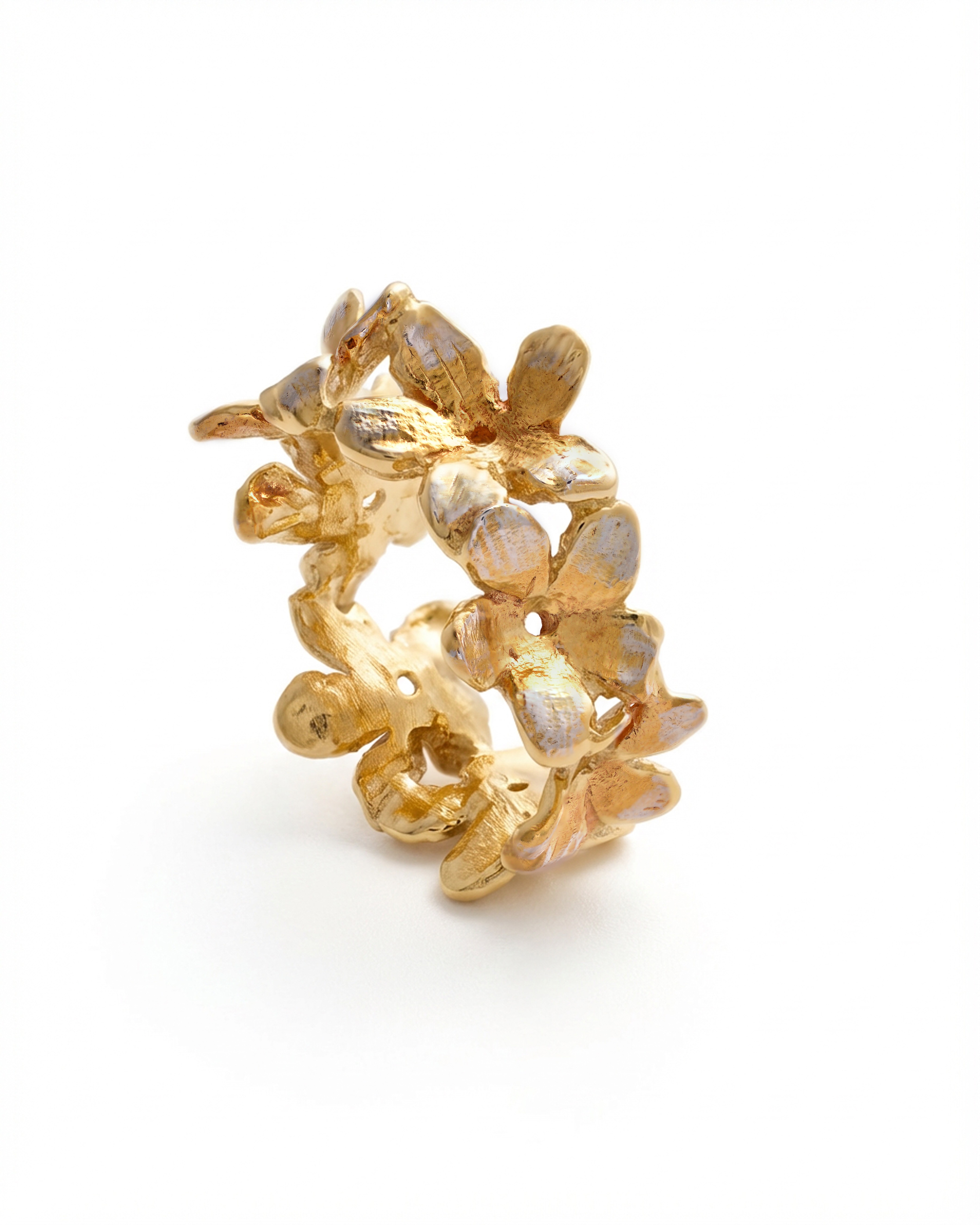 Flowery Collection, Handmade, Hand Engraved, Small Jasmine Flowers Band Ring