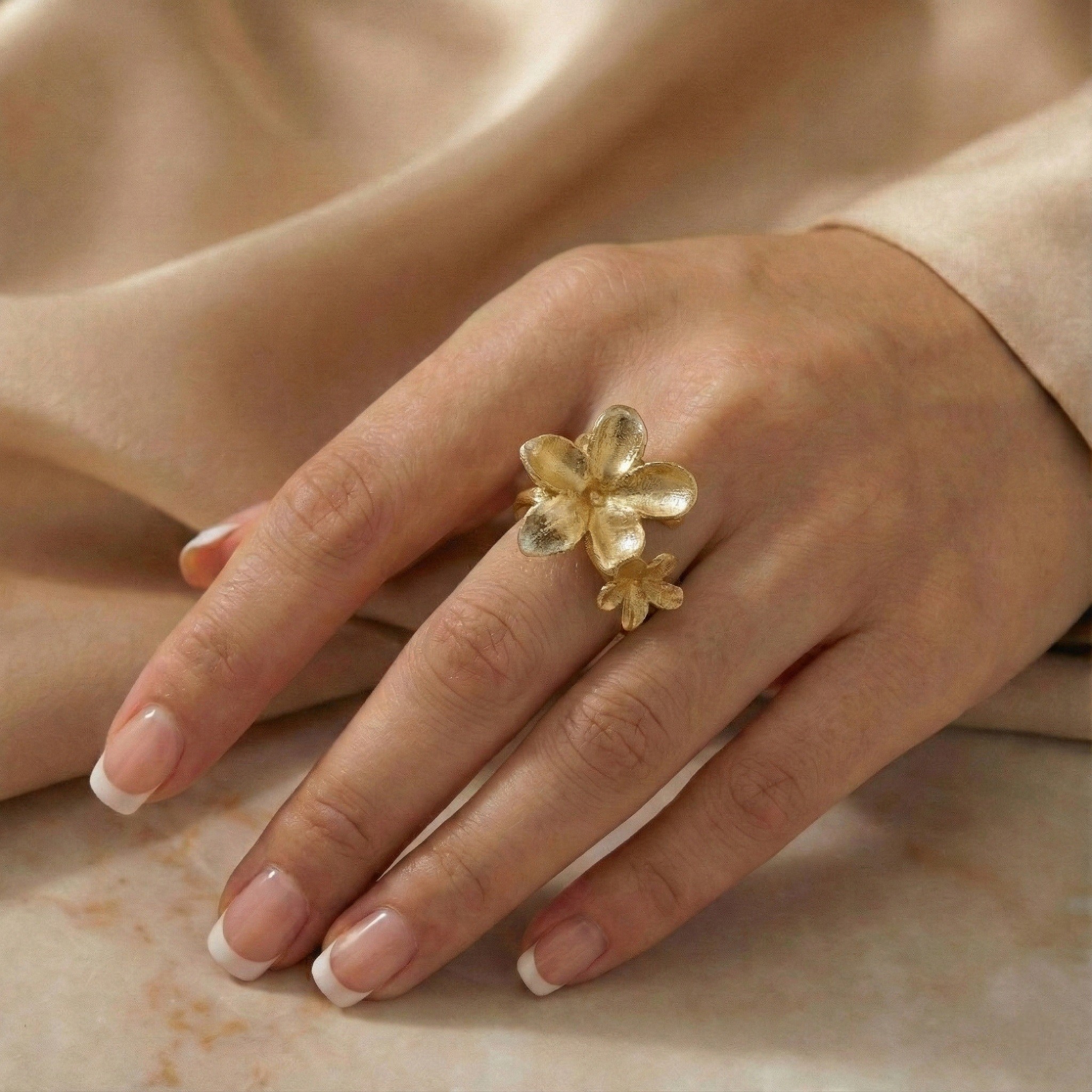 Flowery Collection, Med & Small Jasmine Flowers Adjustable Ring