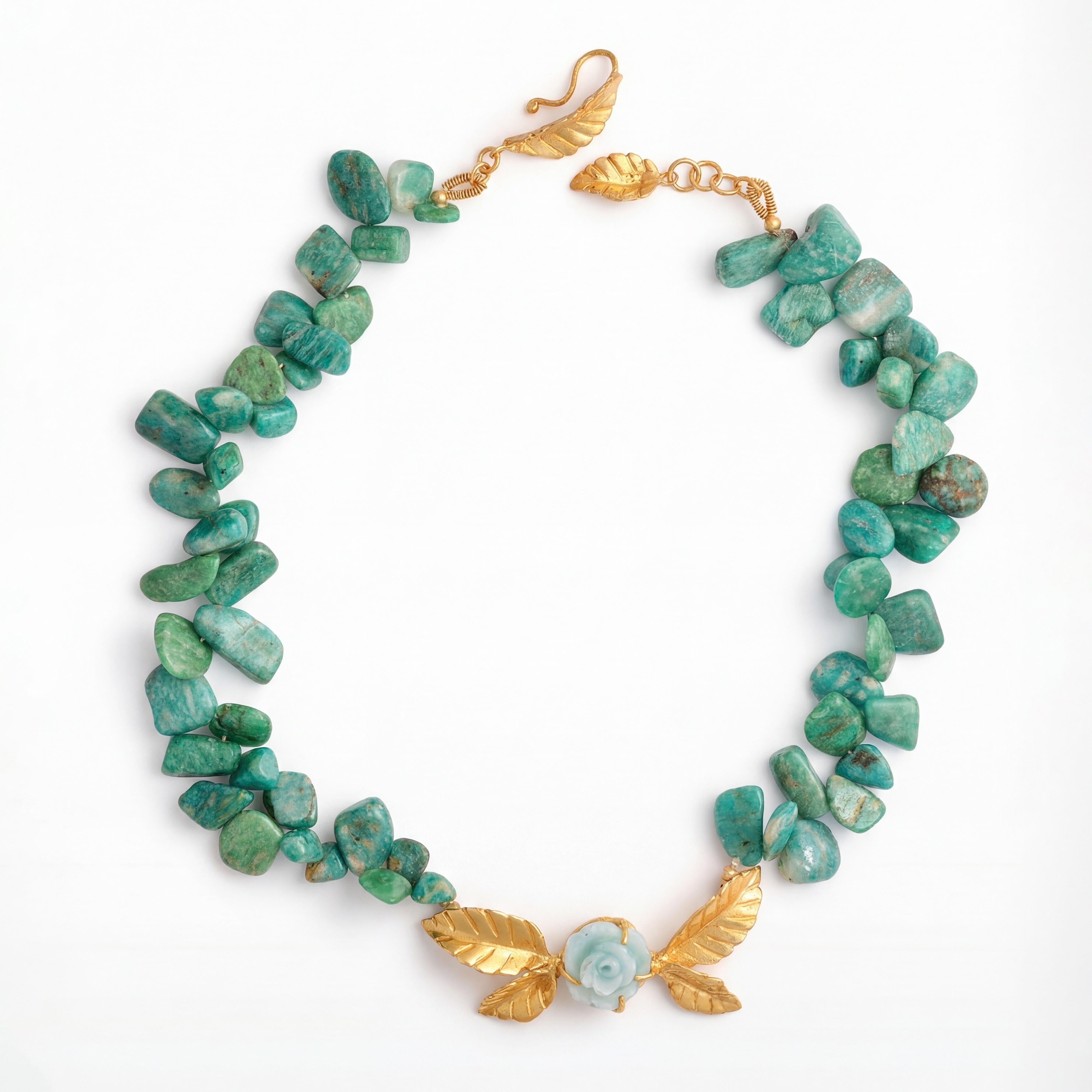 Flowery Collection, Engraved Leaves Amazonite Necklace